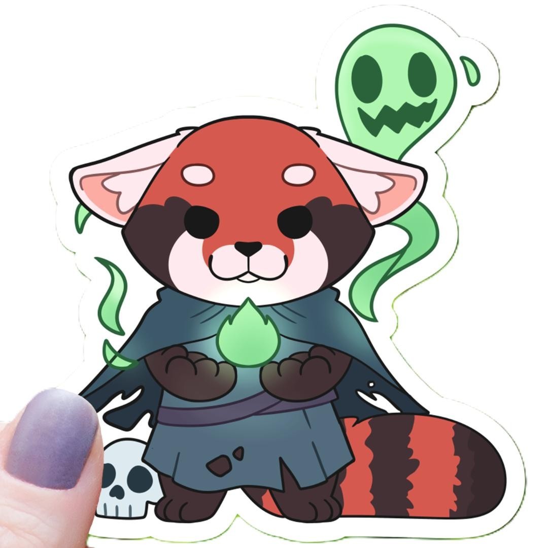 Red Panda Necromancer Sticker - 3" Waterproof Vinyl Decal - Dungeons and Dragons