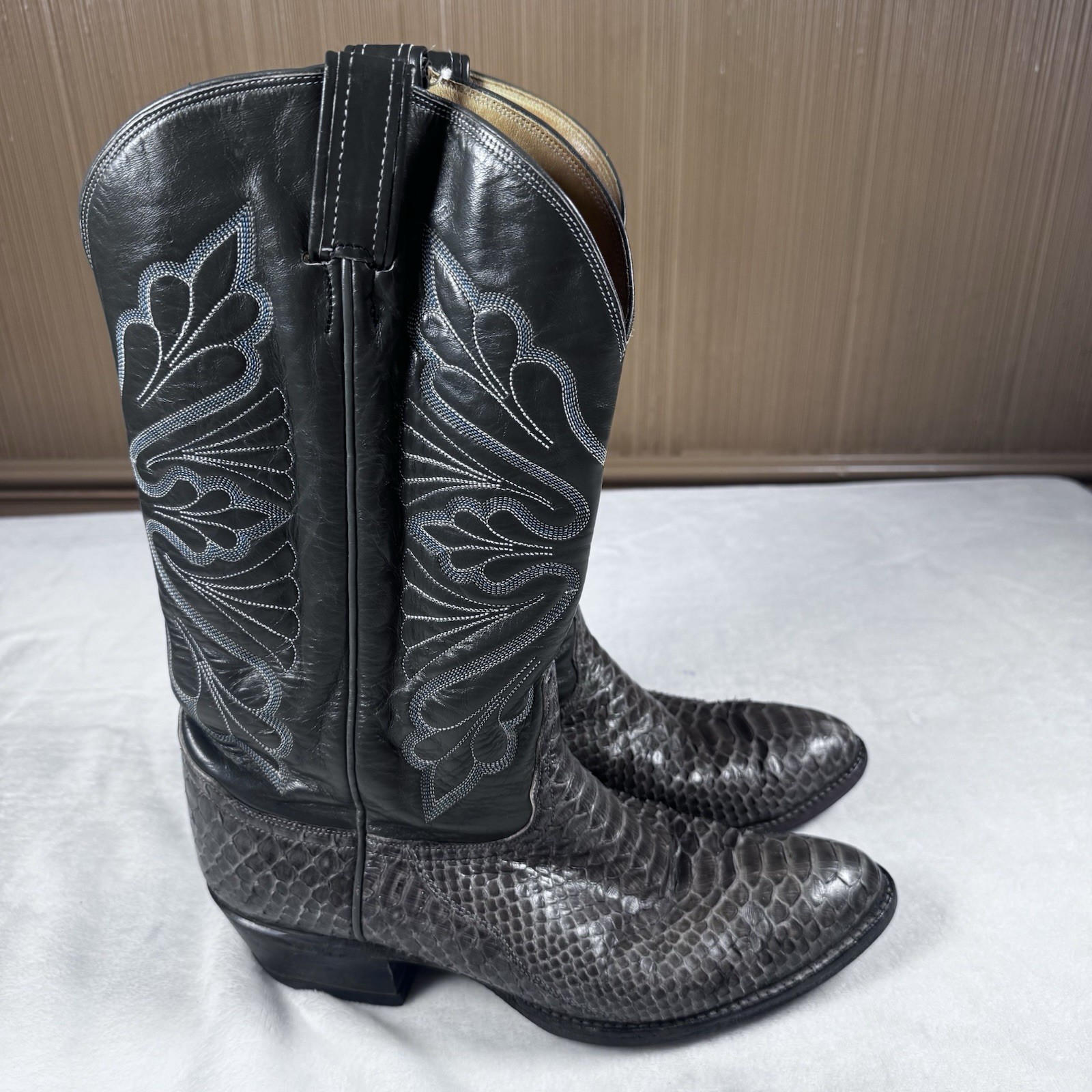 Tony Lama Python Snakeskin Cowboy Boots Mens 9.5D Western Exotic Leather