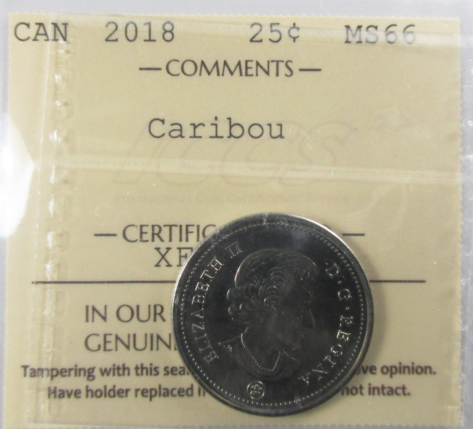 2018 Canada Twenty-Five Cent - Caribou - ICCS MS-66