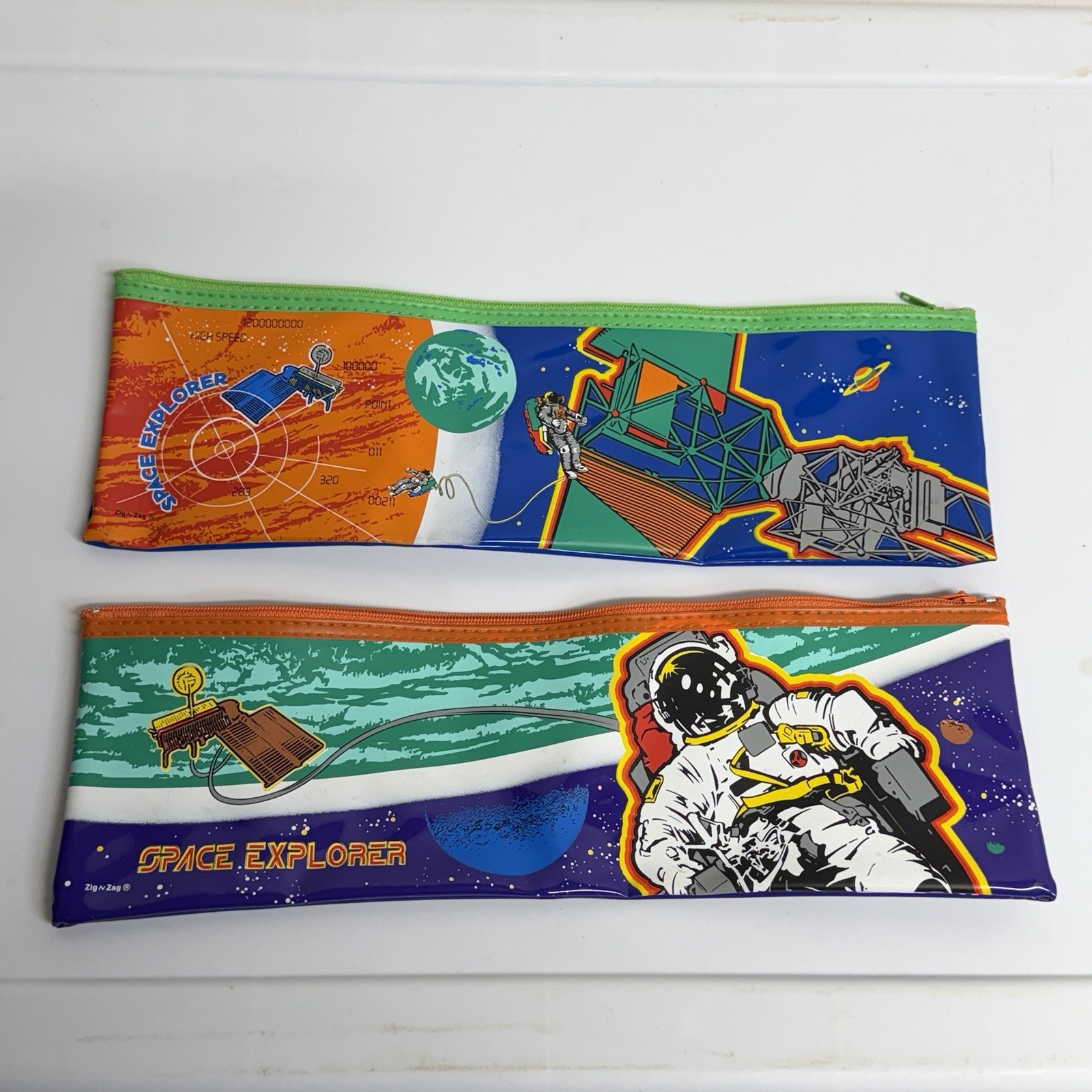 Lot of 2 Zig N Zag Space Explorers Astronaut Zippered Pencil Case Pouch Long