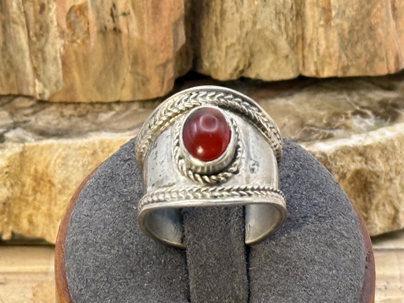 Vintage Southwestern Sterling Silver Carnelian Wide band Ring sz 6-666.26