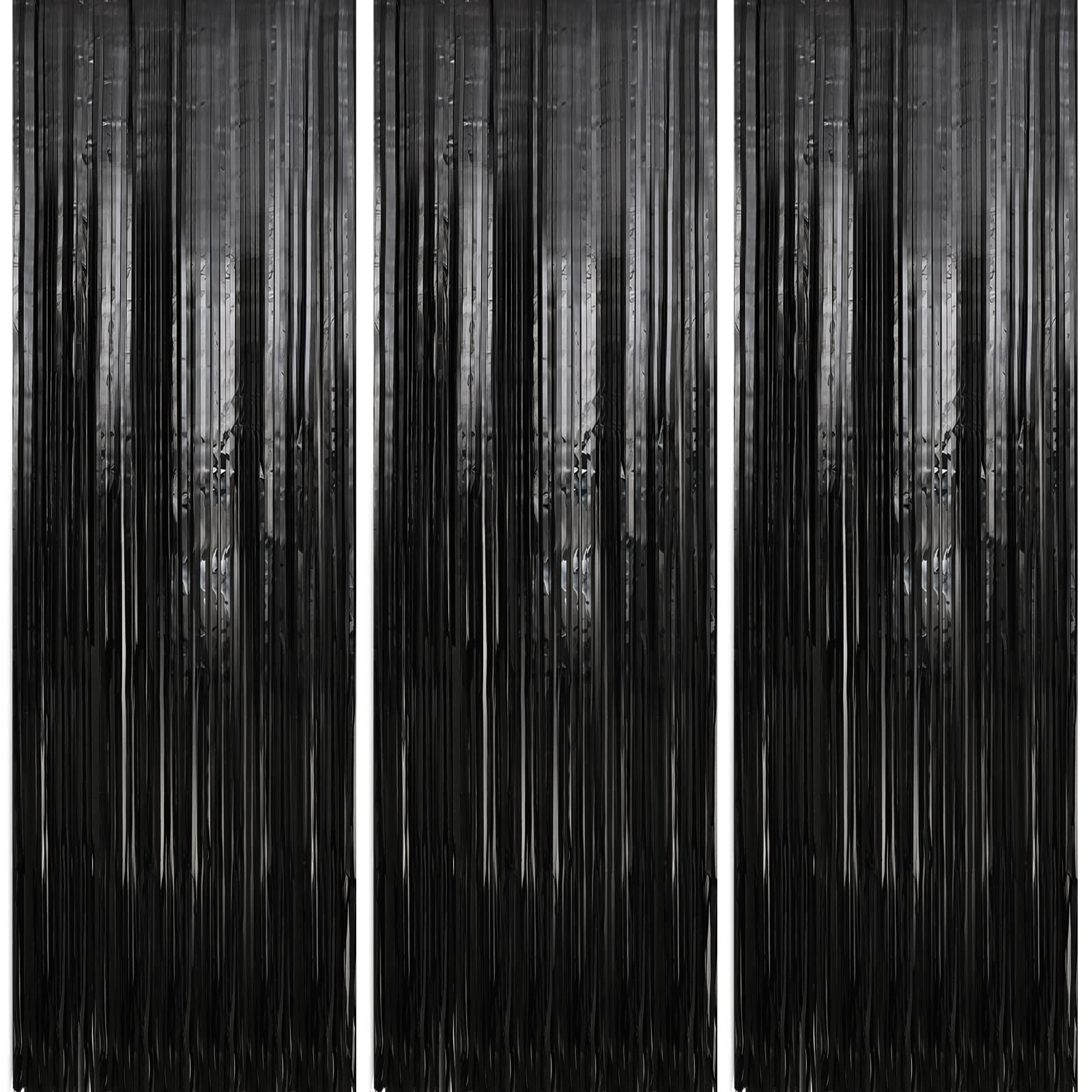 5 PCS 3.3x9.9FT Black Foil Fringe Curtains Party Tinsel Streamer Backdrop