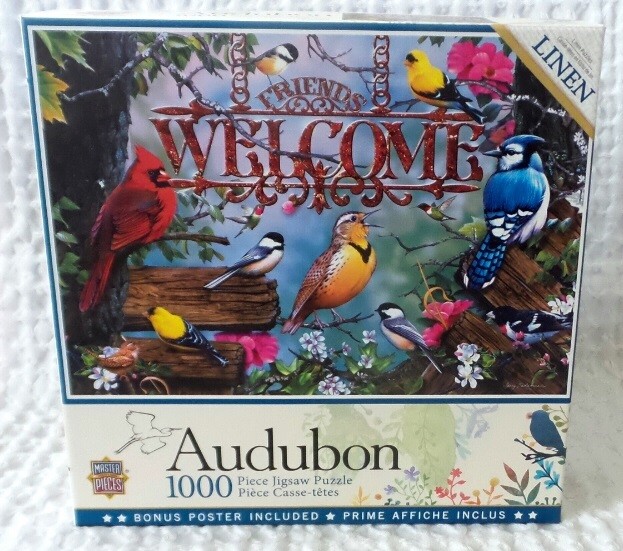AUDUBON Welcome Friends BIRD Puzzle1000 Pieces Master Piece LINEN + Bonus NEW