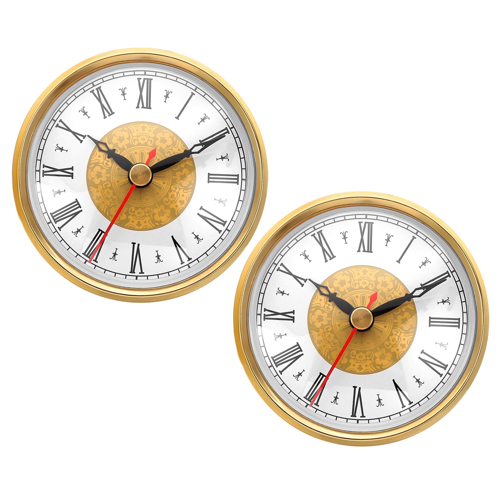 2Pcs 3.1" 80mm Quartz Roman Clock Insert, Fit 75mm/3", Gold/Red, Style 18
