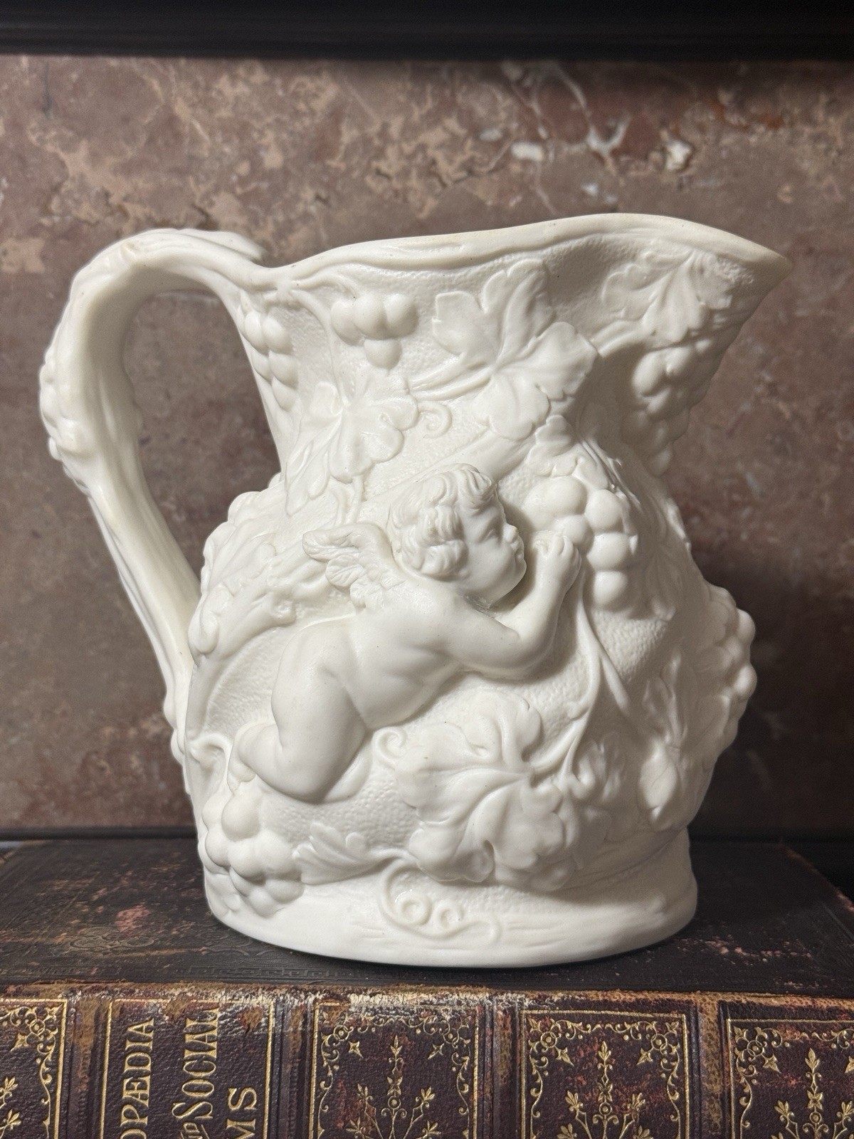 Antique Minton Parian Ware Cherub Grapevine Pitcher  | English Porcelain 