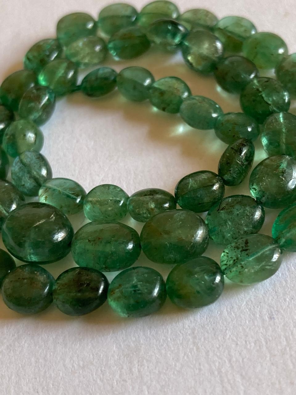 Fine Deep Natural Zambian EMERALD Smooth Oval Nuggets Beads 14 INCH Strand