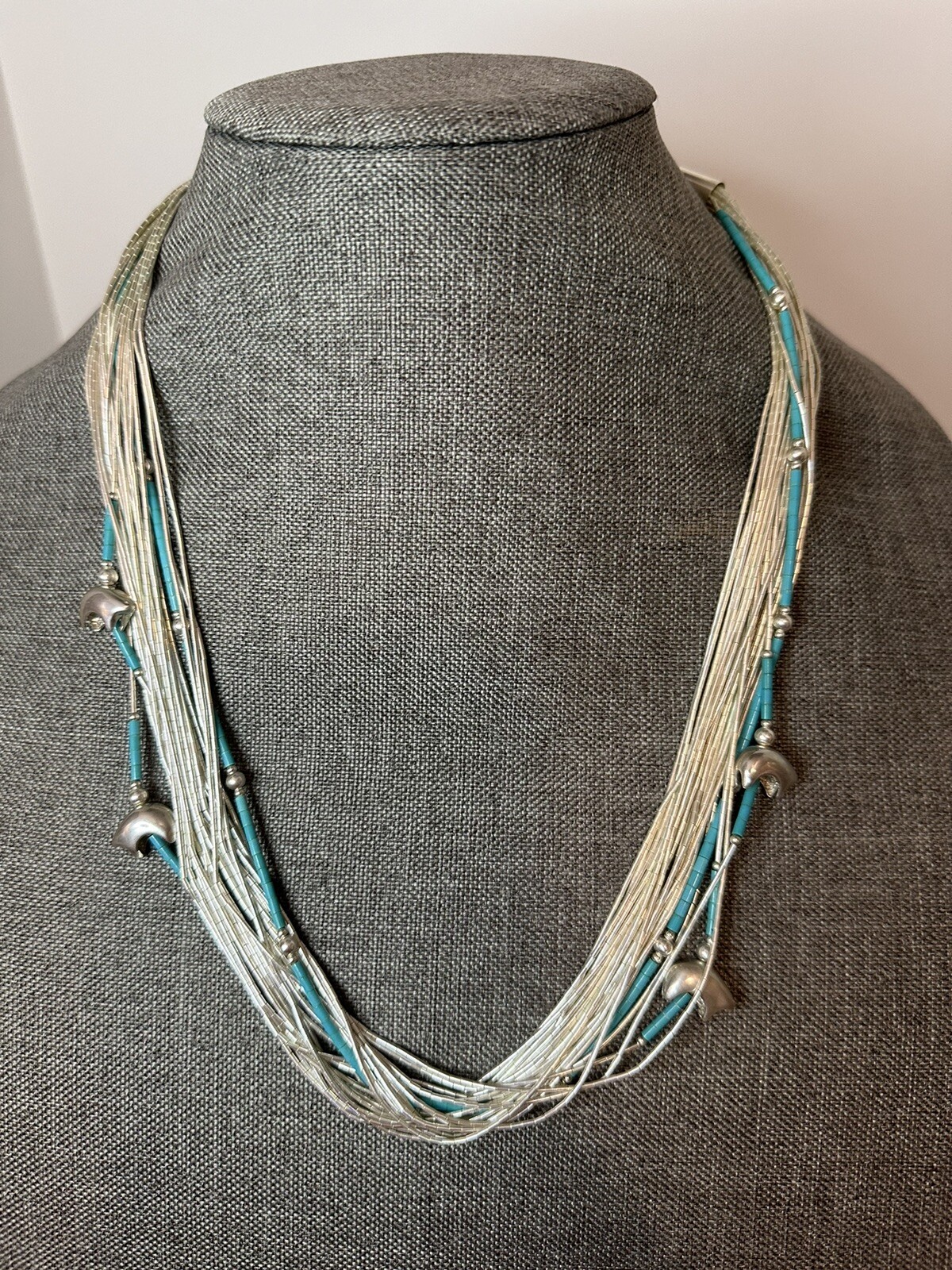 Beautiful Navajo Running Bear 23 Strand Liquid Sterling Silver Necklace fetish
