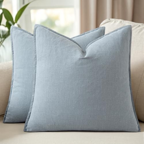  24x24 Inch Set of 2 Decorative Linen Solid 24" x 24" (Pack of 2) Light Blue