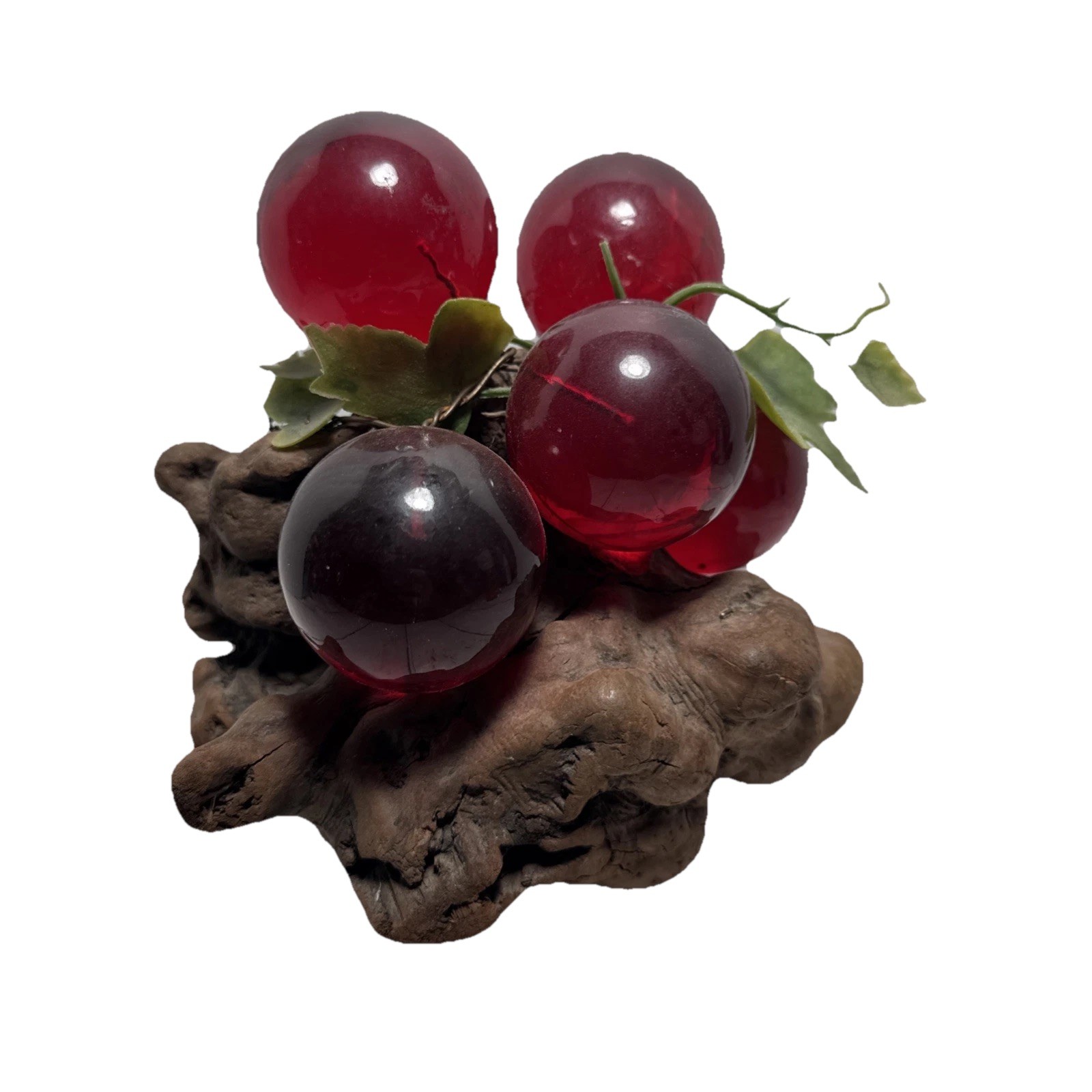 Red Lucite Grape Cluster  On Driftwood Used