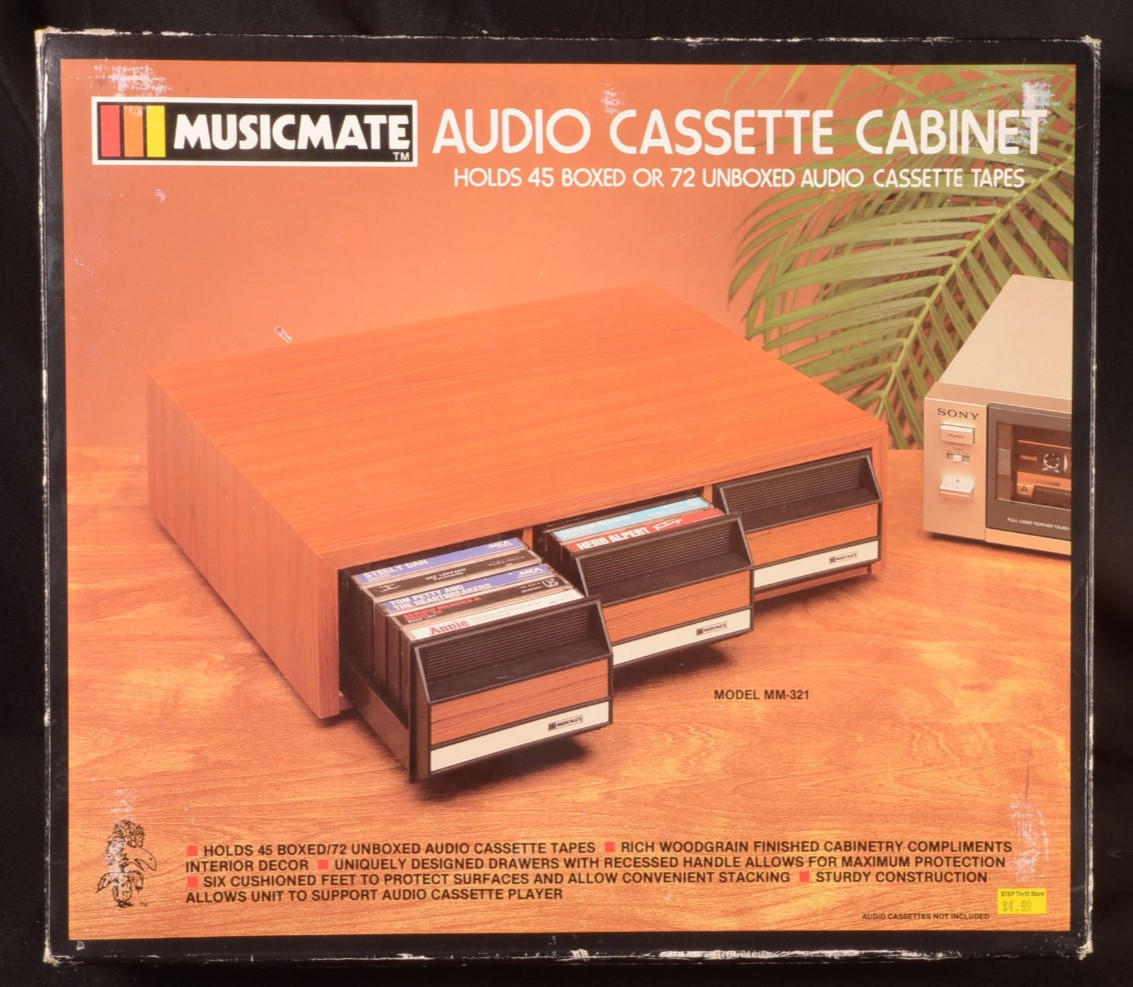 Music Mate  3 Drawer 45 Audio Cassette Tape Storage Holder Case Faux Wood NEW