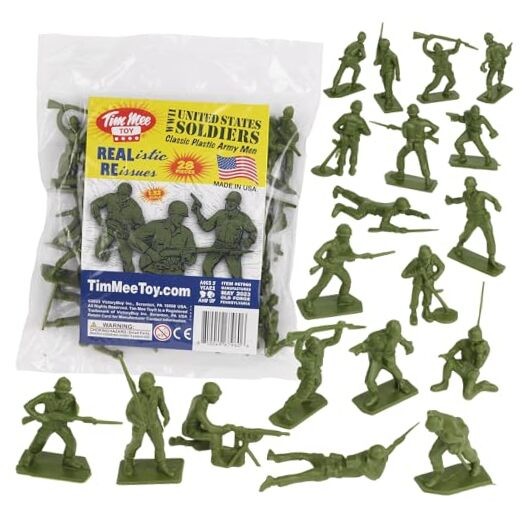 Tim Mee Toy Plastic Army Men - 28pc OD Green WW2 Soldier Figures - Od Green