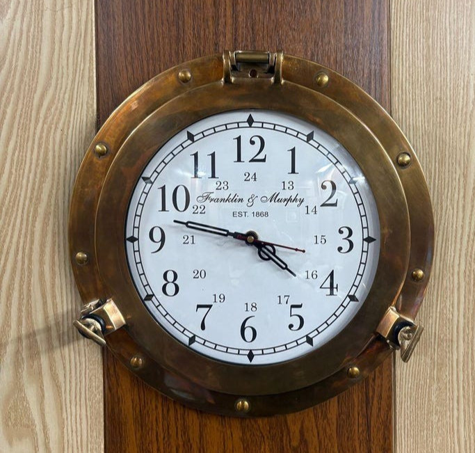 Nautical Brass Maritime Ship Window Porthole Clock 24" Marine Time piece Silent