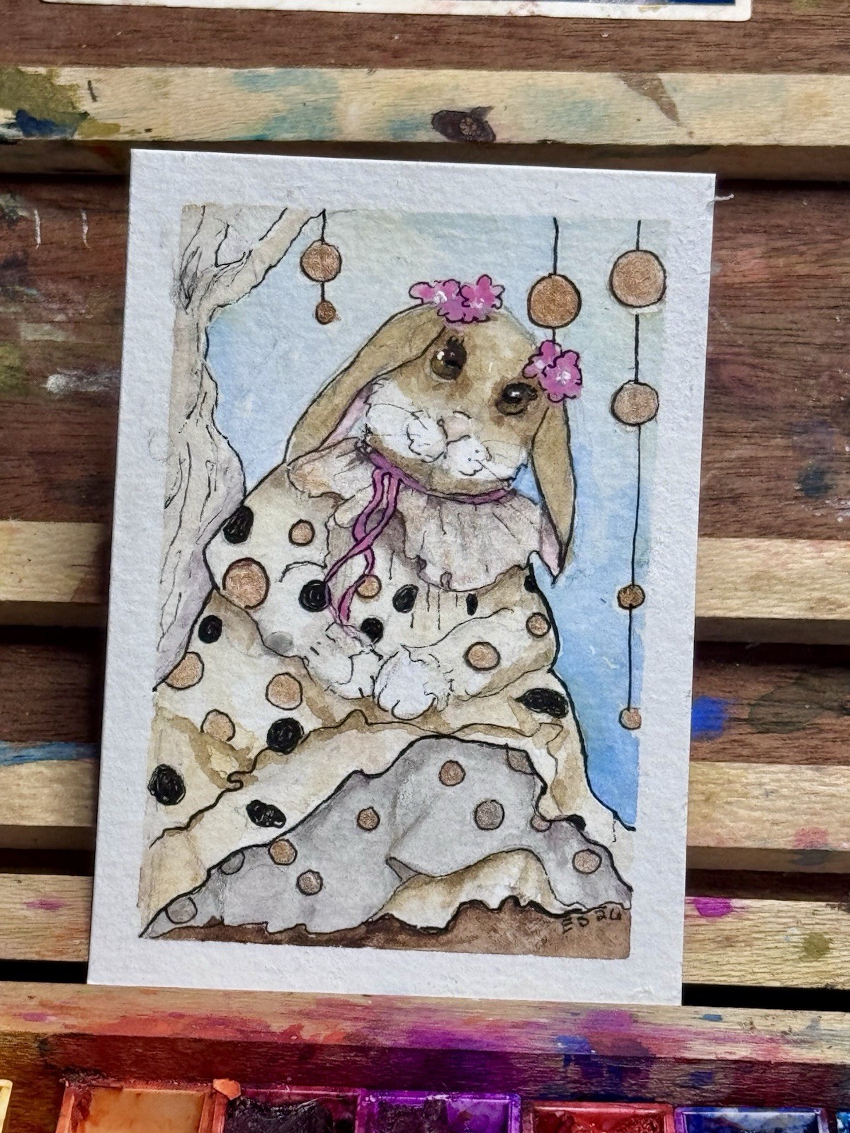 rabbit watercolor aceo original painting 2.5” X 3.5”