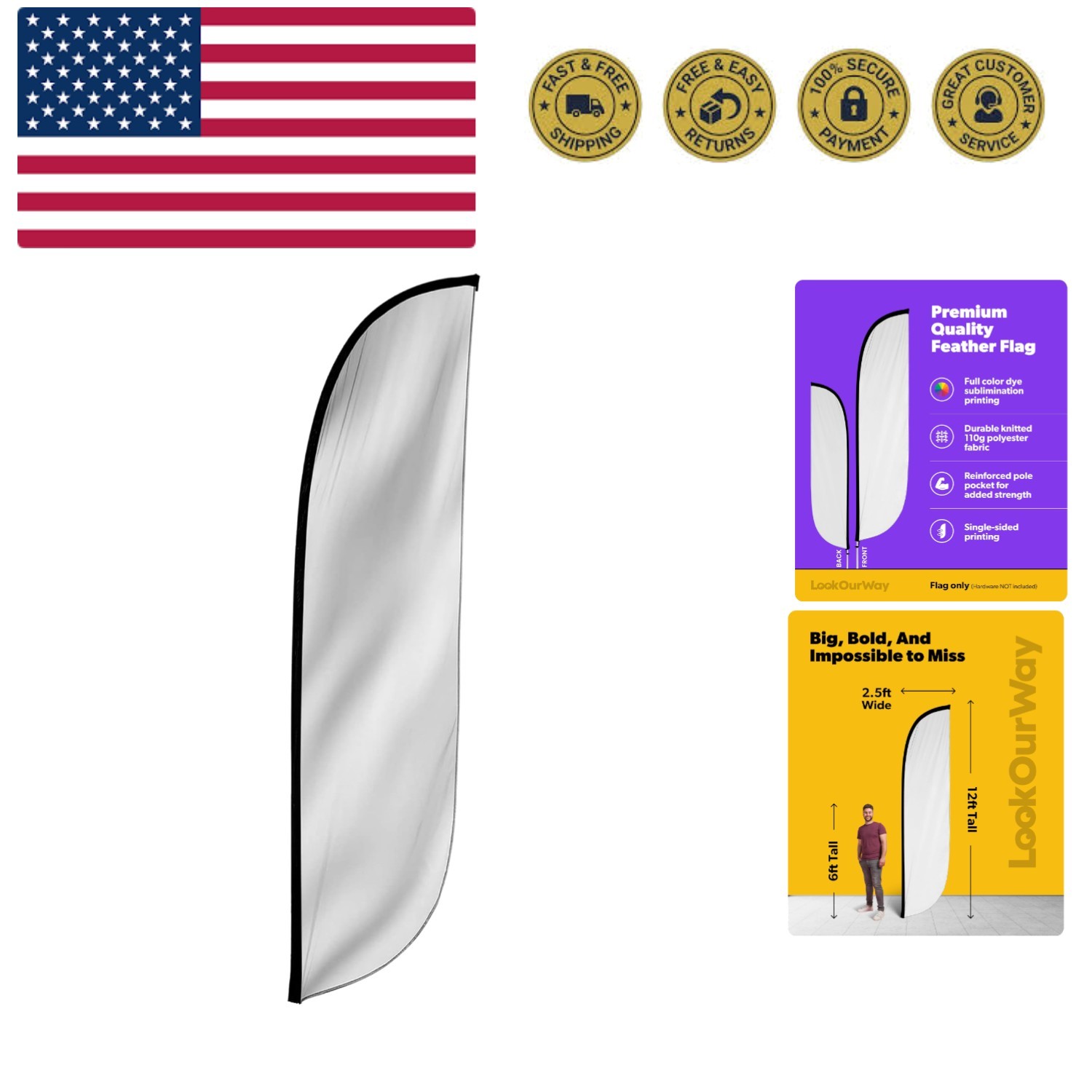 Feather Flag Banner - 12 Feet Tall Advertising Flags for Outdoor Business and...