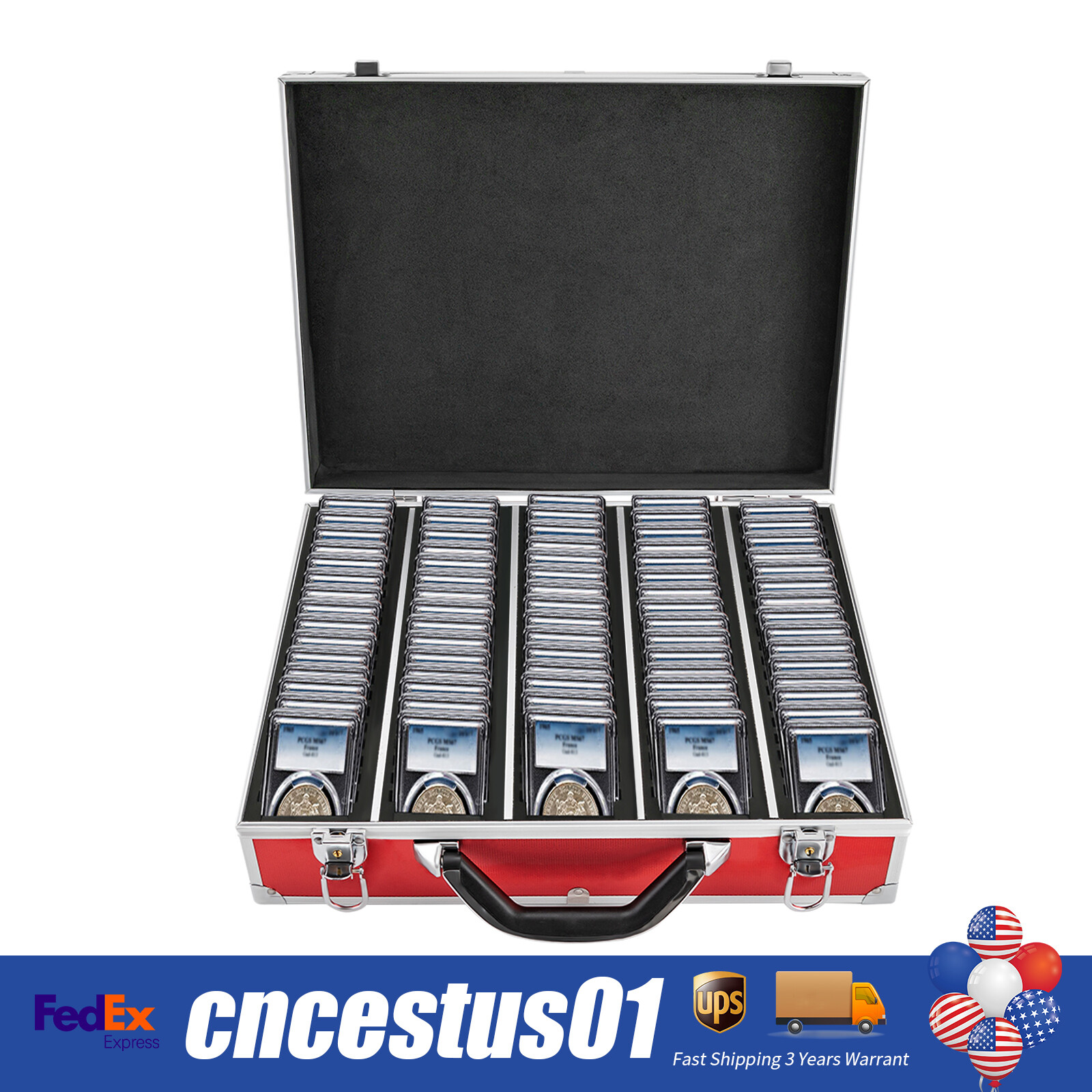 Aluminum Frame Storage Box Case with Lock for 100 Certified Slab Coin Holders