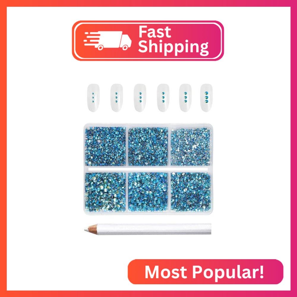Beadsland 7200pcs Flatback Rhinestones,Blue AB Rhinestone Nail Gems Round Crysta