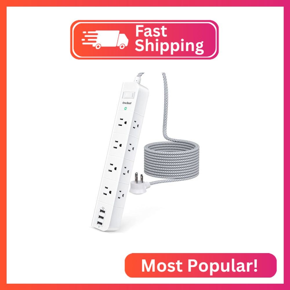 One Beat 5 ft Extension Cord,Power Strip Surge Protector 8 Widely AC Outlets 3 U