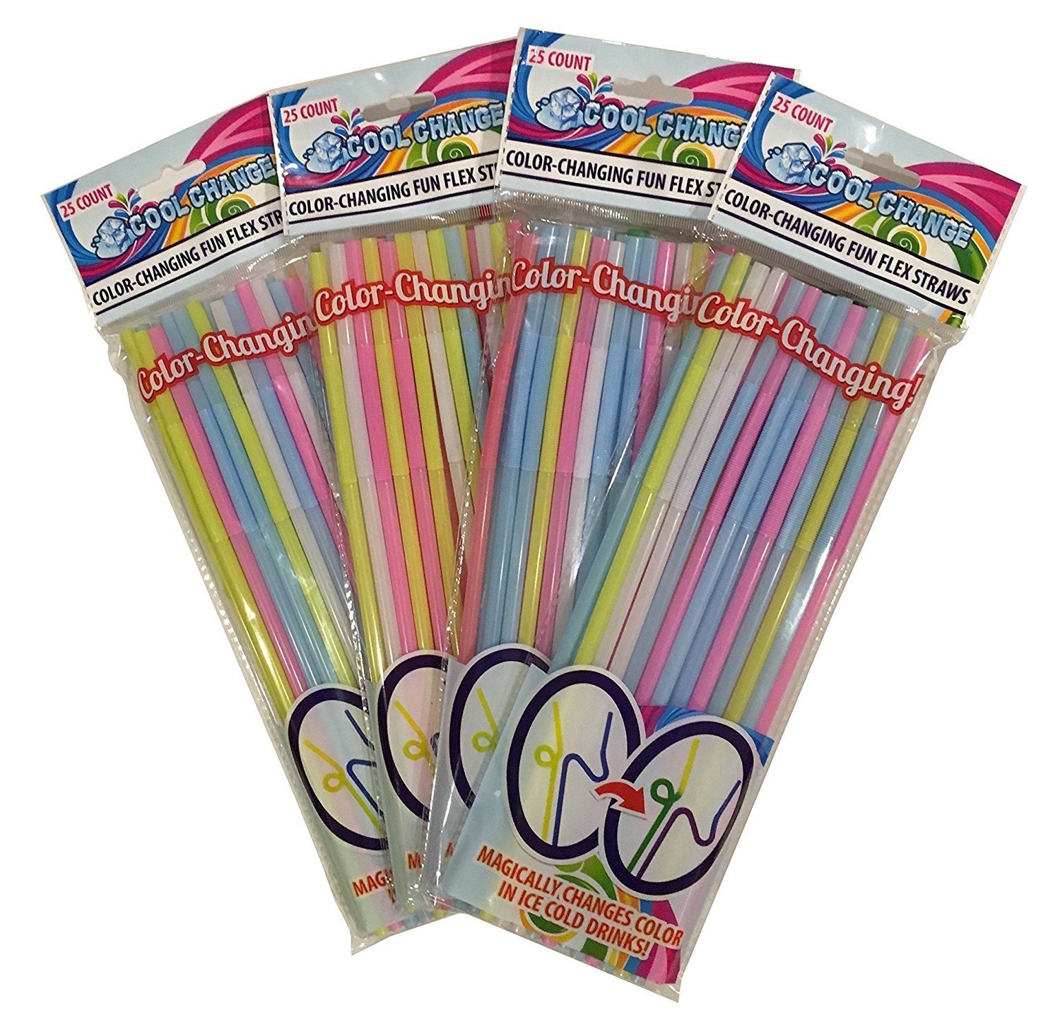 FunFlex (4pk) Color Changing Disposable Straws - Slim 4 PK