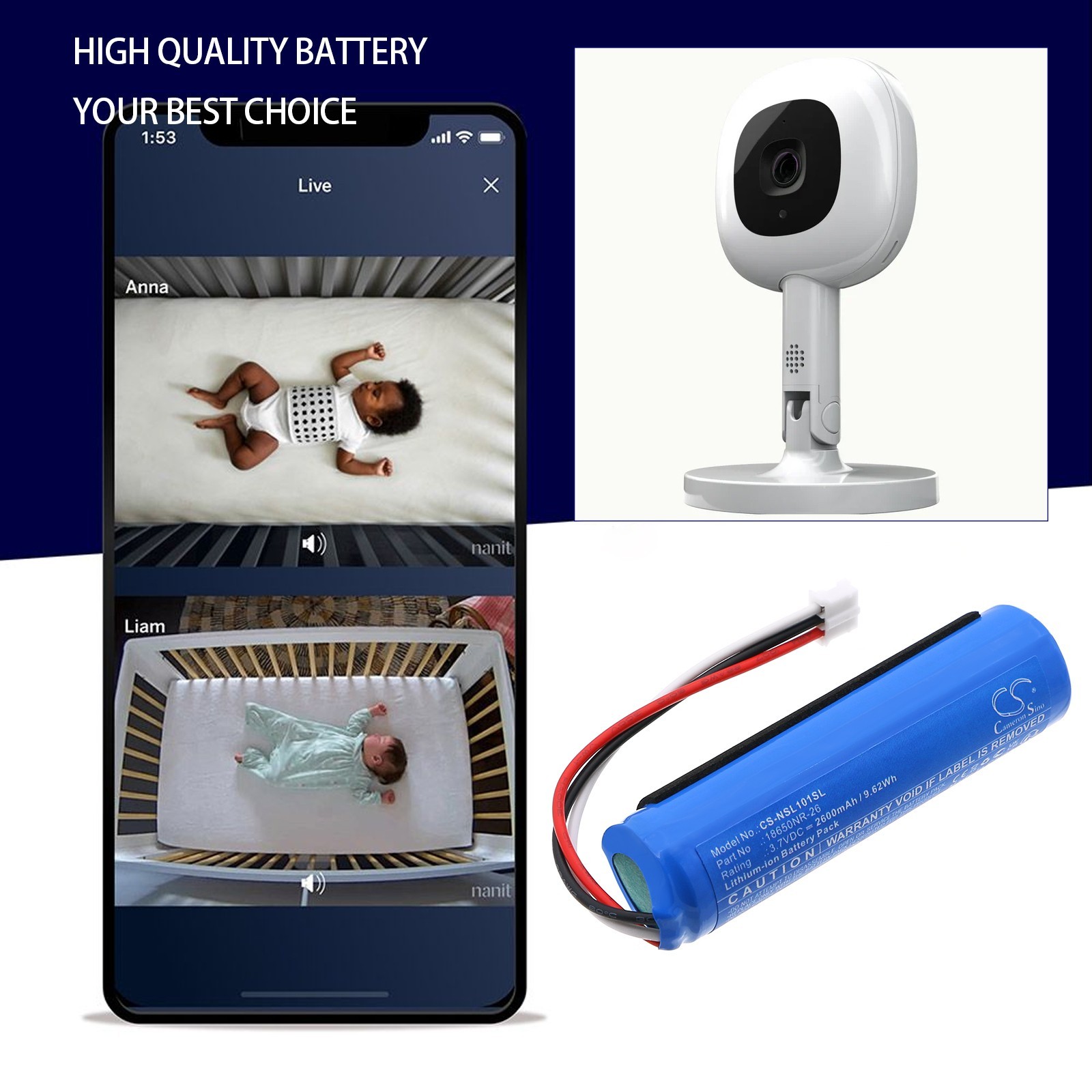 BATTERIE 2600mAh Type 18650NR-26 For Nanit L101 Sound And Light