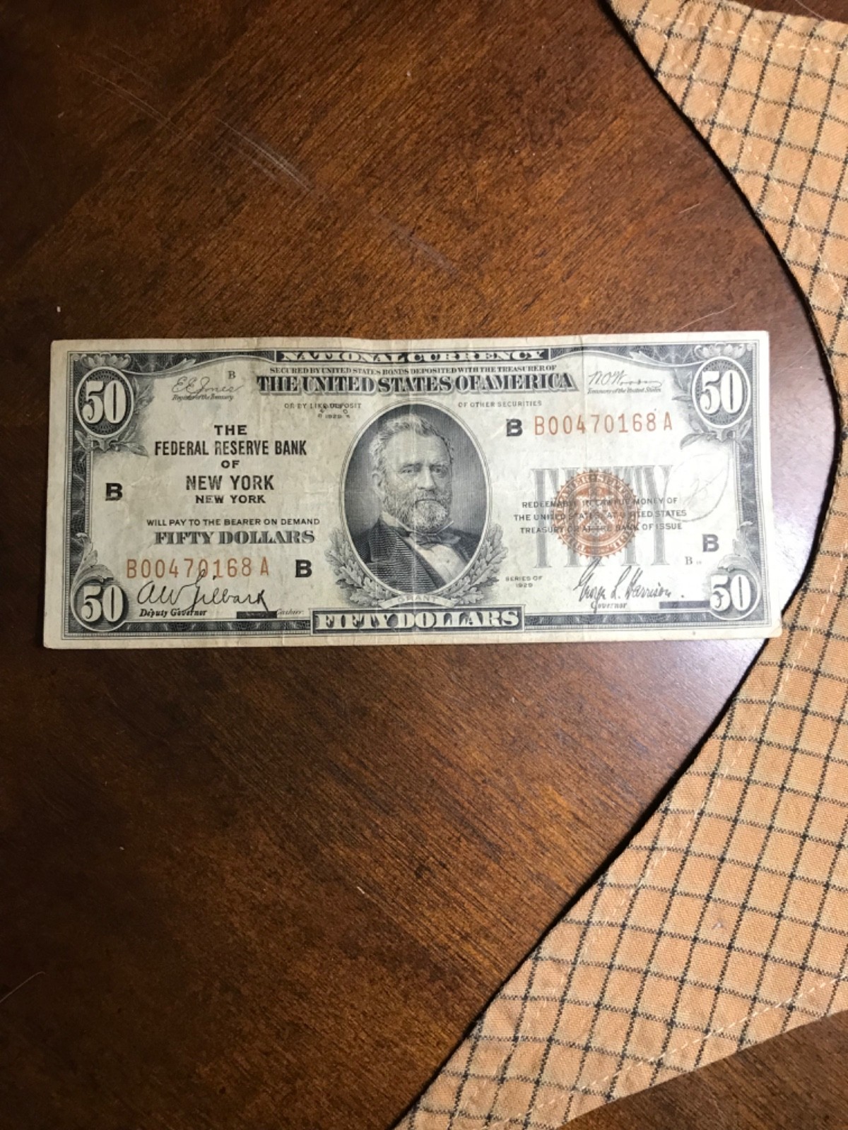 1929 fifty dollar brown seal federal reserve bank note of New York