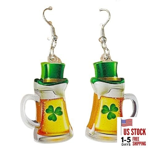 St. Patrick's Day Earrings Green Lucky Clover Irish Shamrock Acrylic style 3