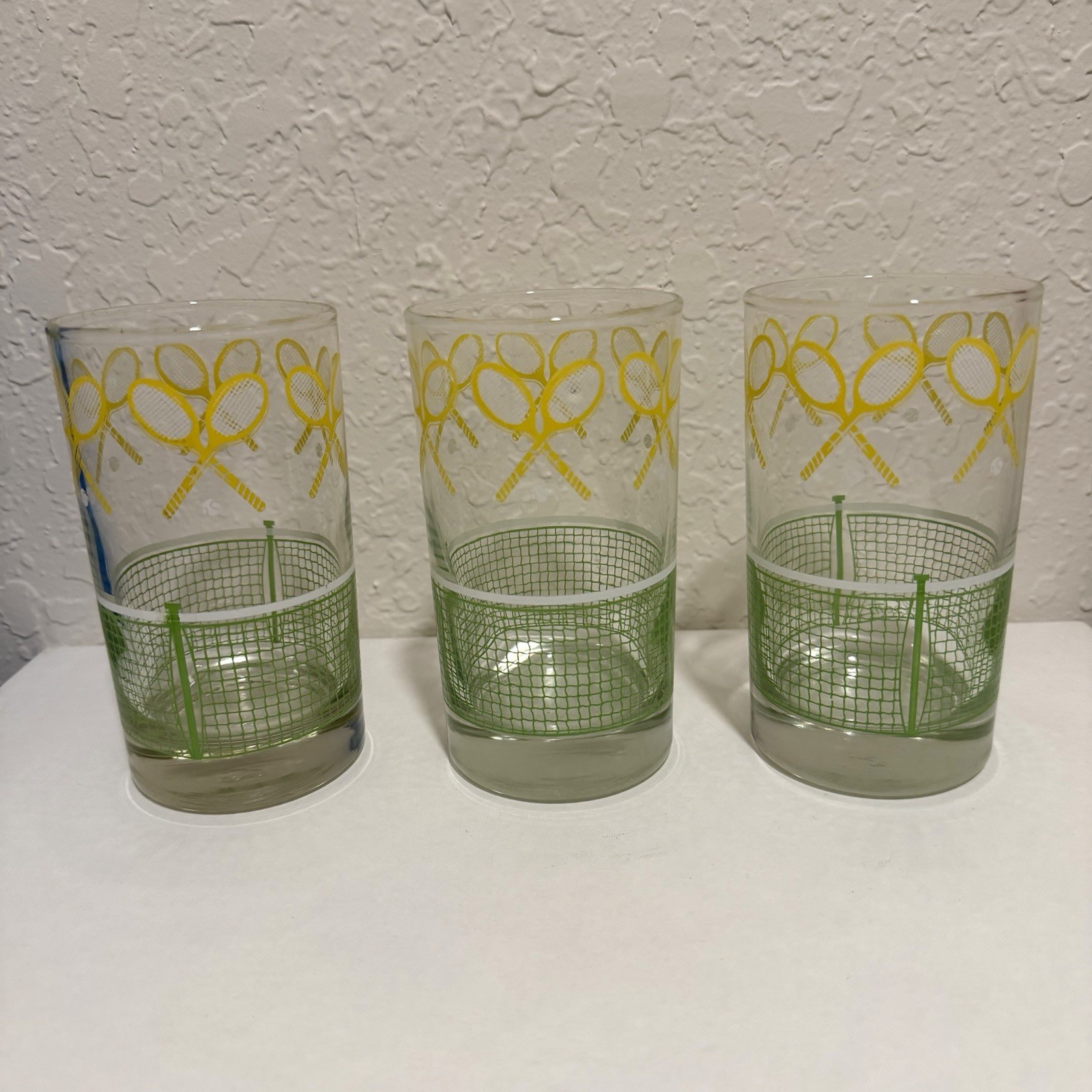 Vtg Libbey J. Scott Tennis Racket Glasses MCM Barware Highball Preppy Juice Cups