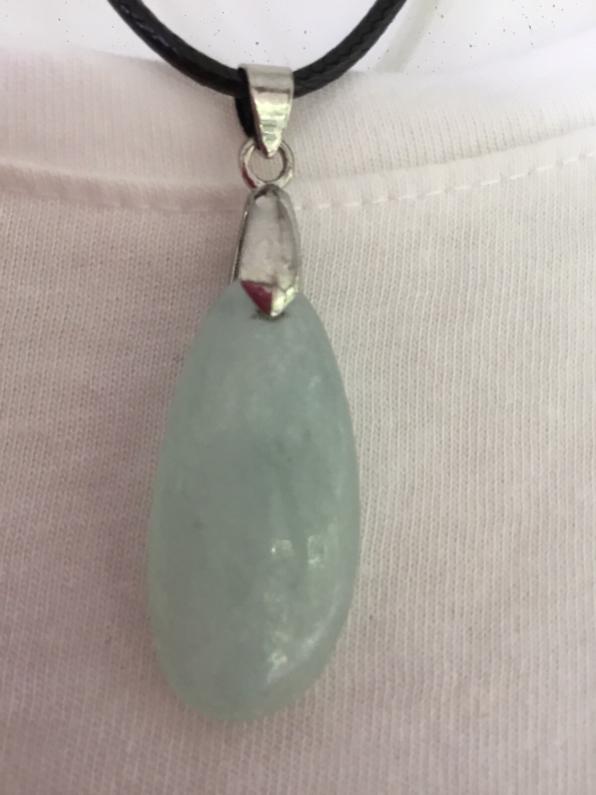 Beautiful raw stone Aquamarine Crystal Pendant Leather Cord Necklace