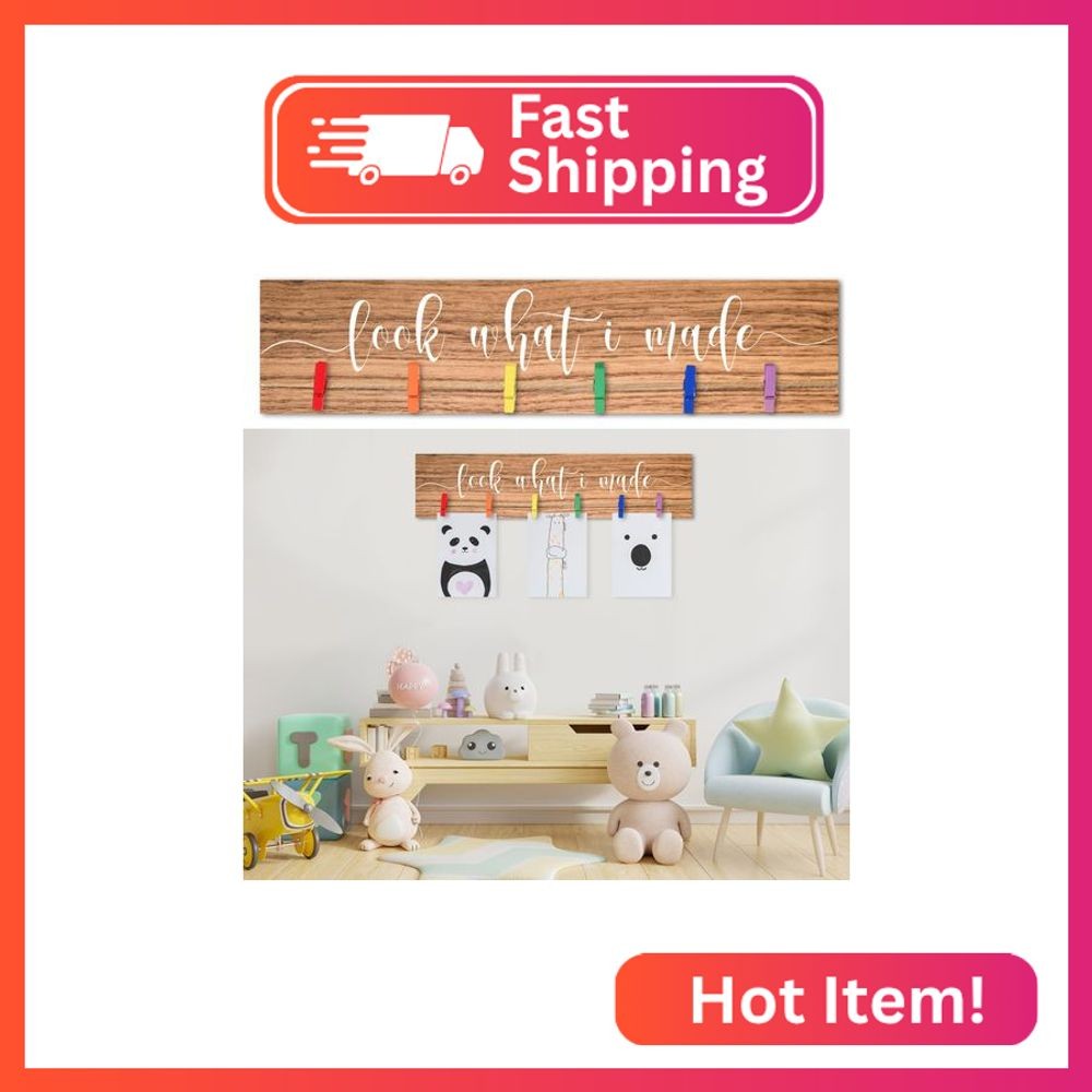 Sawysine Look What I Made Sign with Clips Artwork Display Signs for Wall Hanging