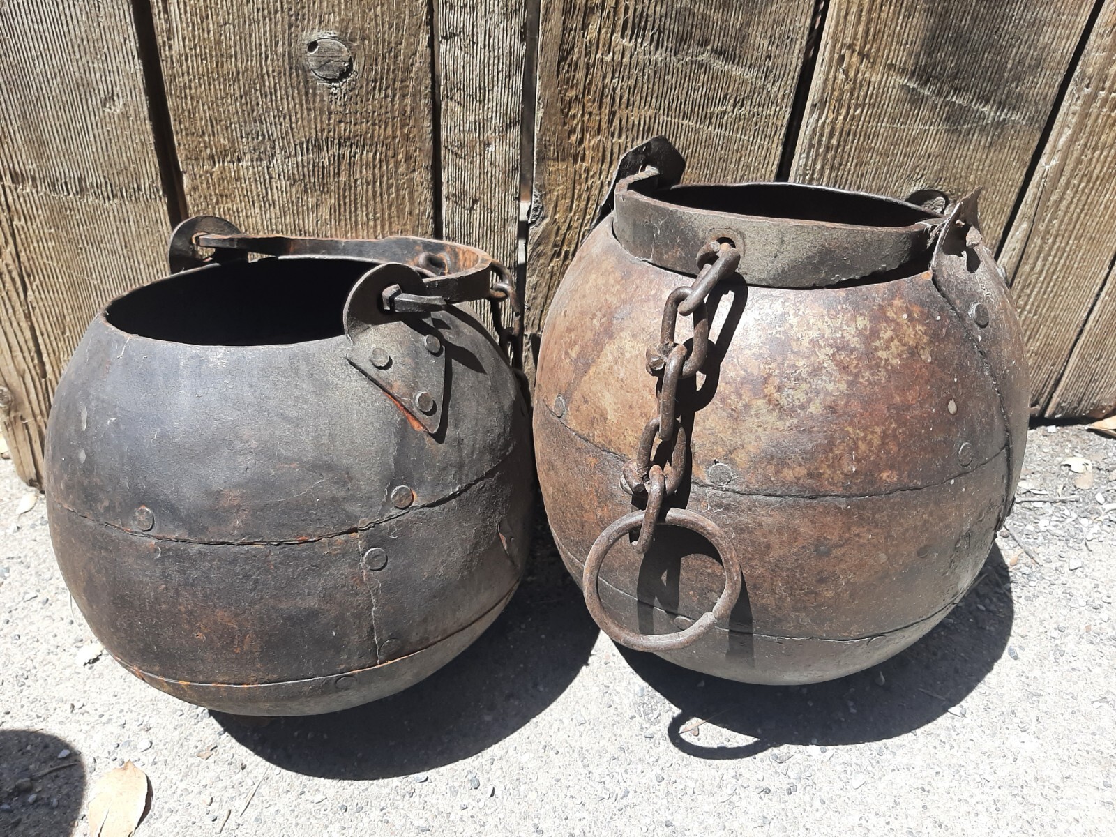 Pair Of Old Kettles Vintage Antique