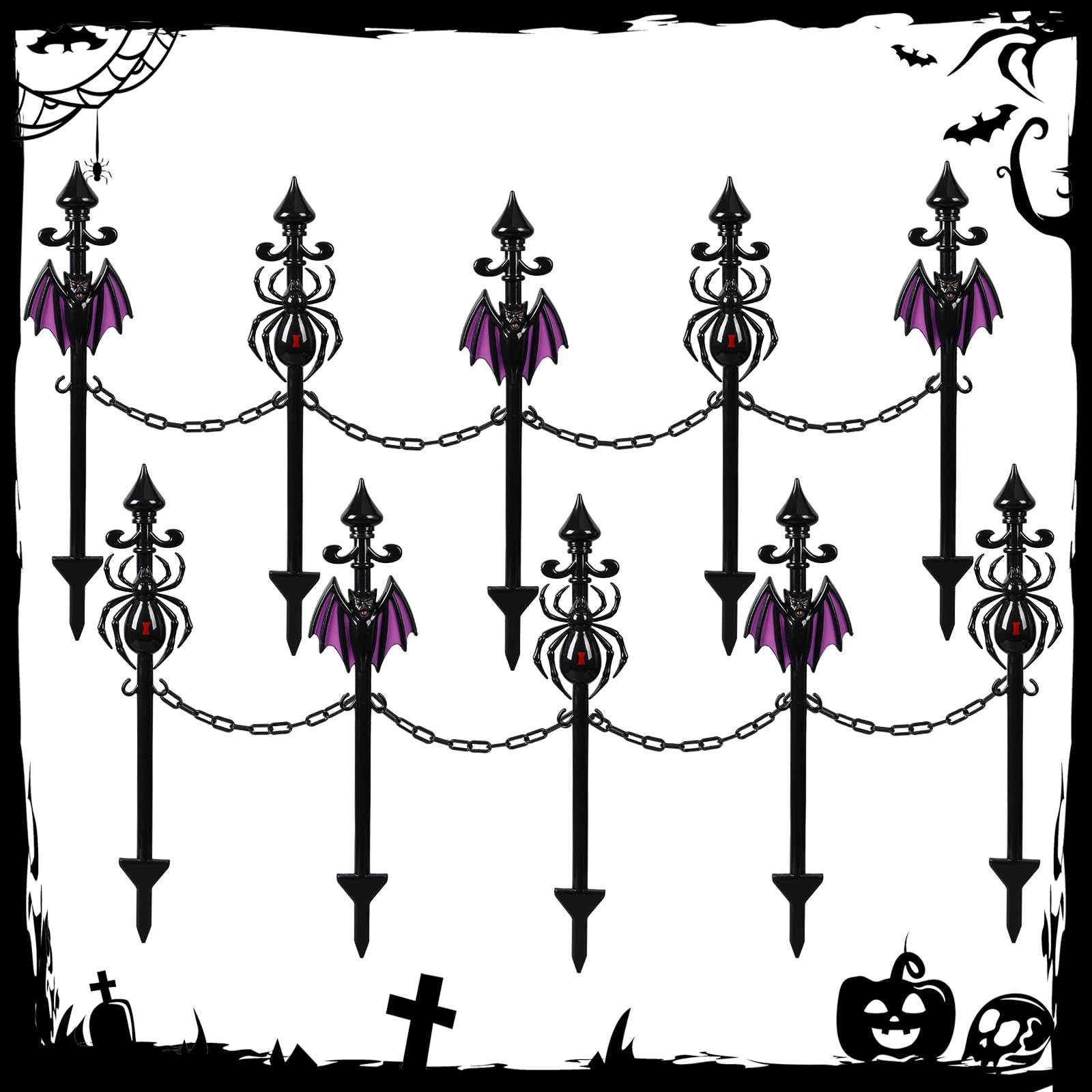 10 Pack Halloween Fence for Garden Outdoor Halloween Yard Decorations Lawn St...