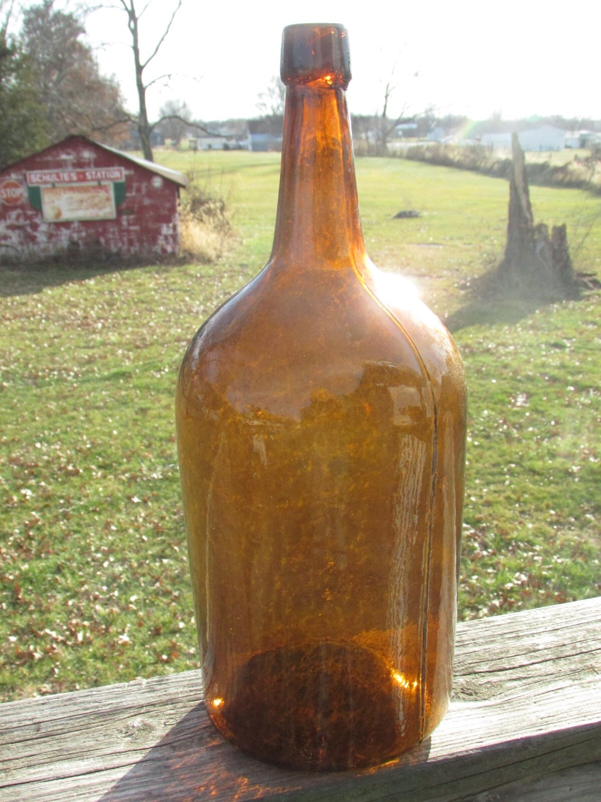 1 GAL Light ROOTBEER AMBER Glass DEMIJOHN Crude Pebbly SURFACE Texture BEAUTIFUL