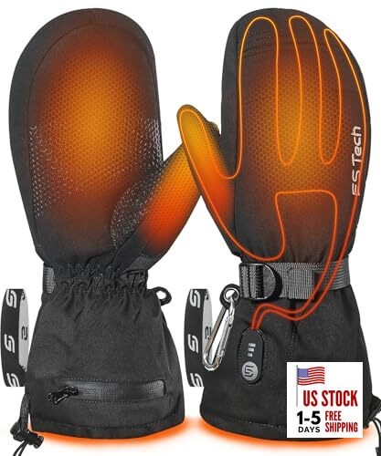 Heated Gloves Mittens for Men Women 7.4V 3000mAh Rechargeable Large Black