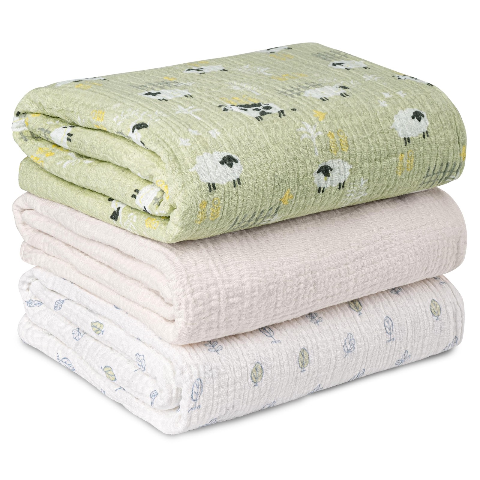 Muslin Swaddle Blankets for Newborn, 3 Pack Breathable Soft 3 PACK, Cute Farm 