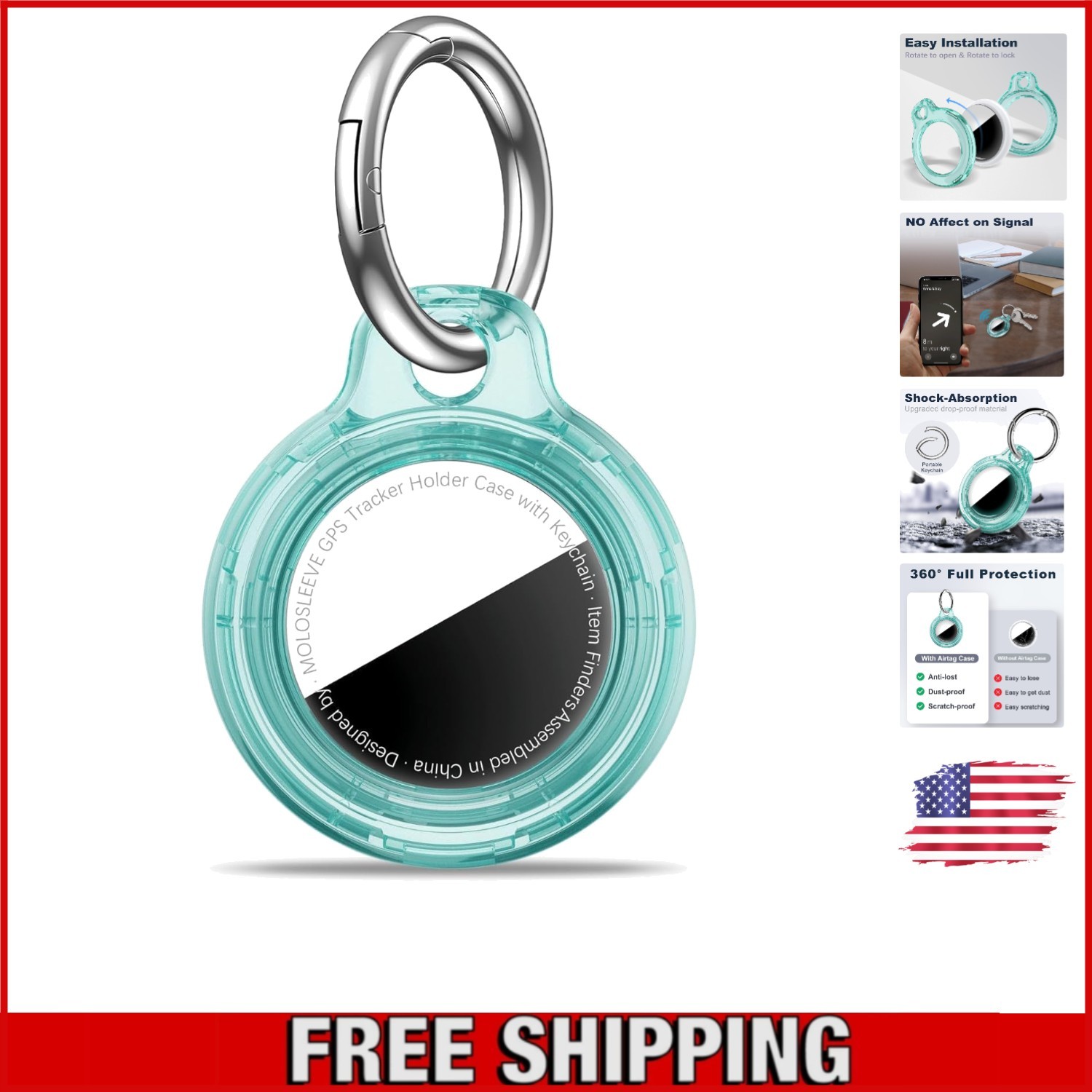 Durable Anti-Scratch AirTag Protector - Clear Blue Shockproof Holder for Travel