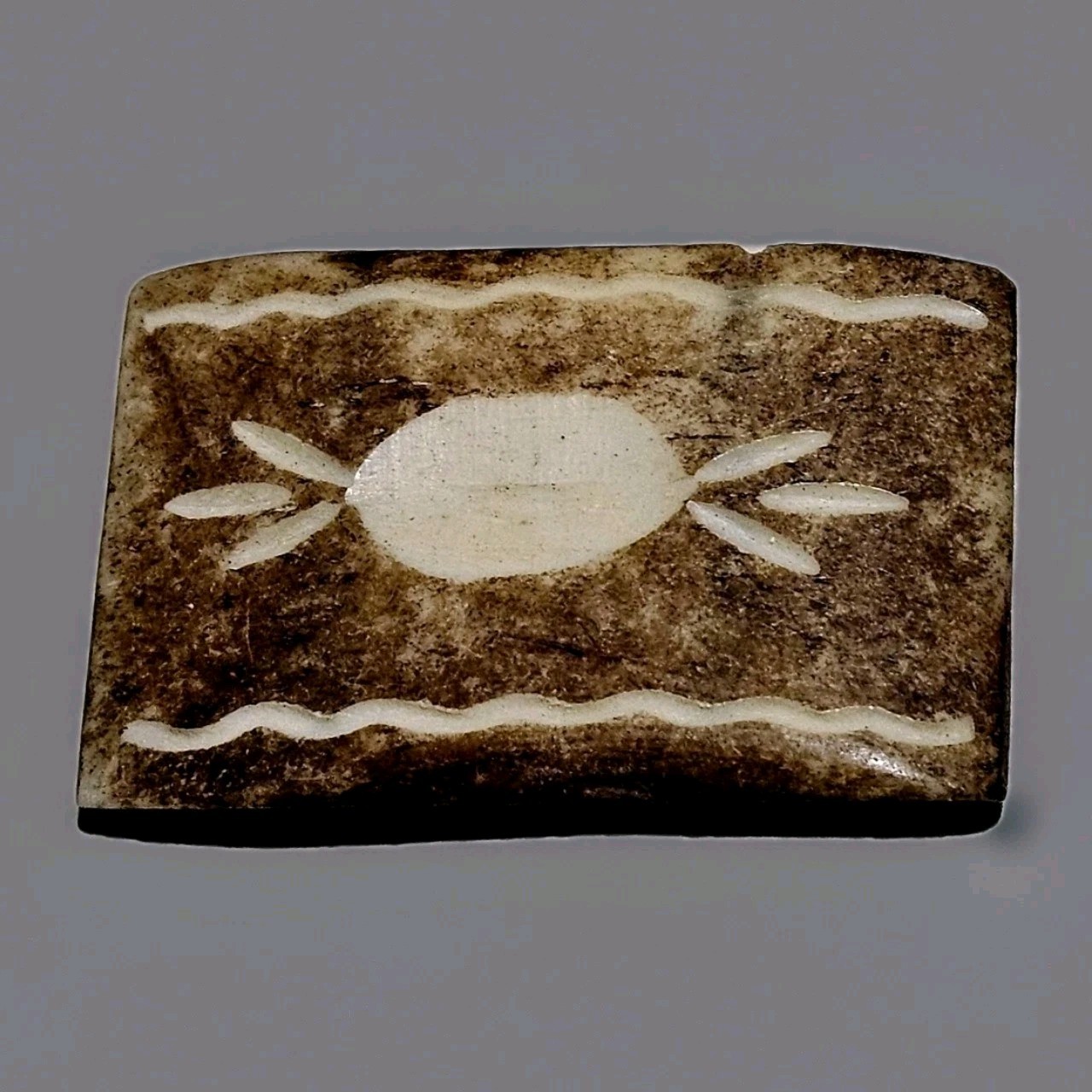 Authentic African Carved Bone Insect Motif Rectangular Focal Bead 38mm c. 1900