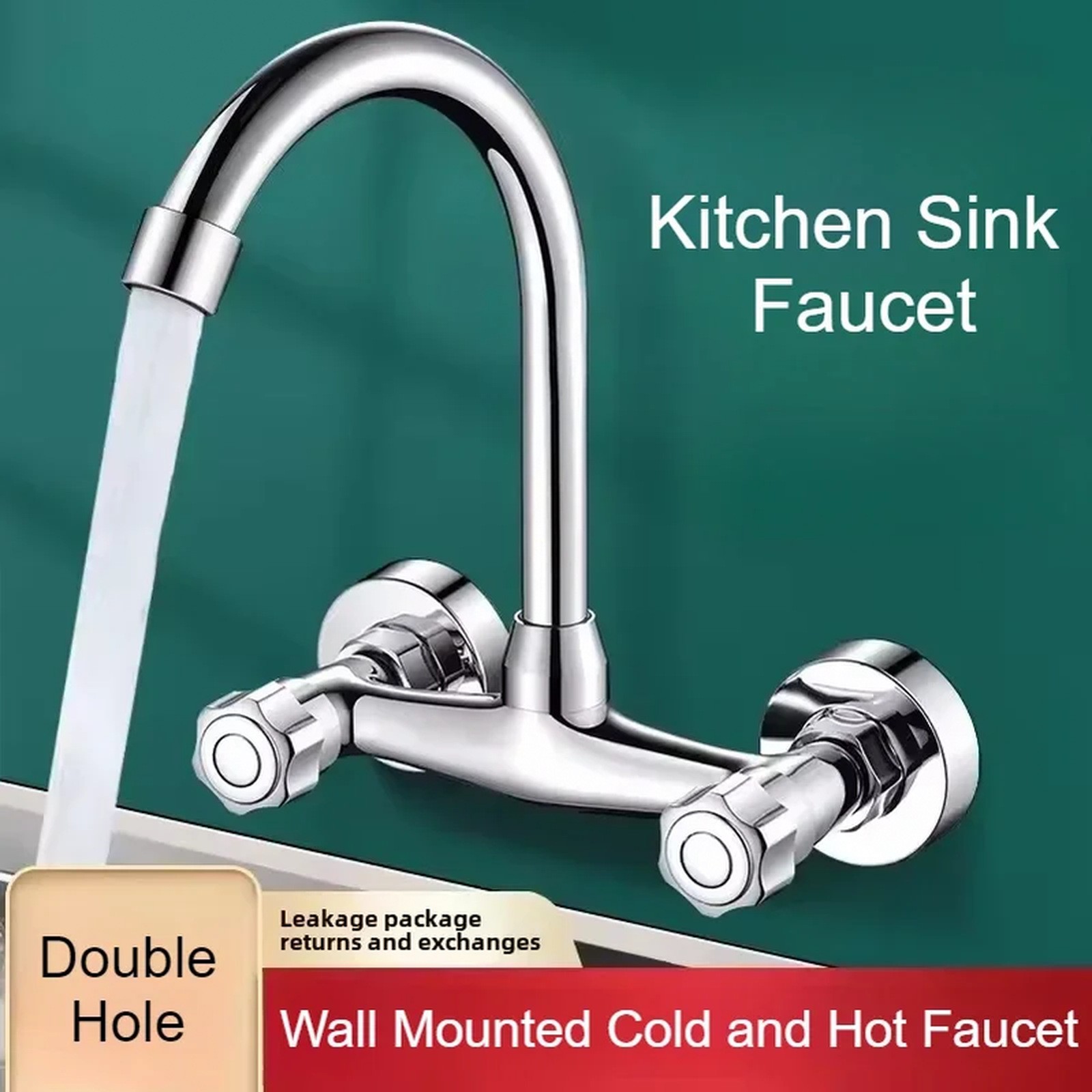 Wall Mounted Kitchen Mixer Tap Double Handle Kitchen Faucet Cold and Hot