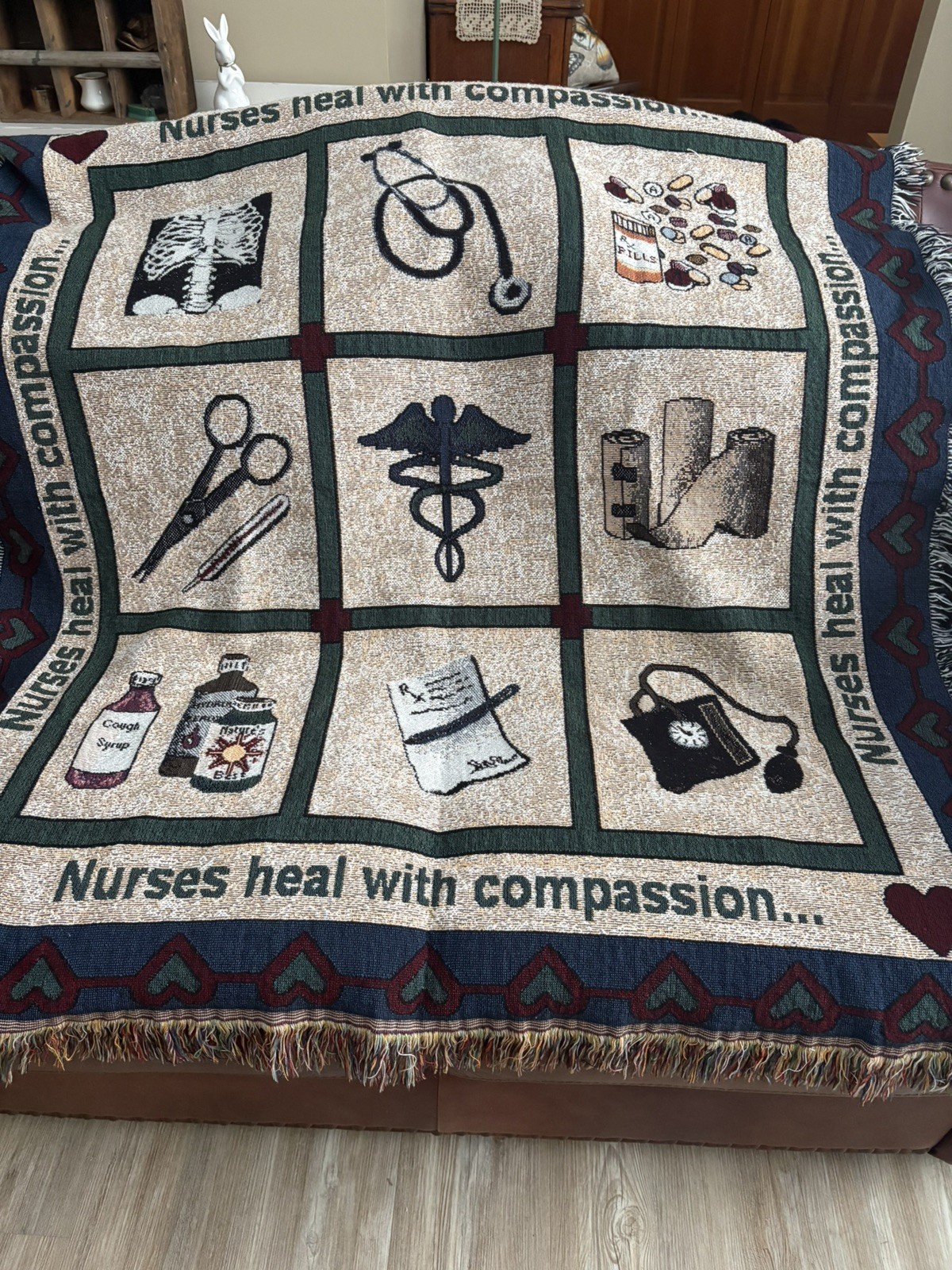 Nurses Heal with Compassion Tapestry Throw 4 Ft Wide X 4 1/2 Ft Long