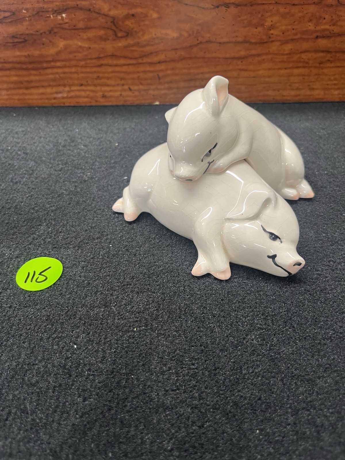 Vintage Pair of Ceramic Nestling, Nesting Pigs, Beige with beautiful details