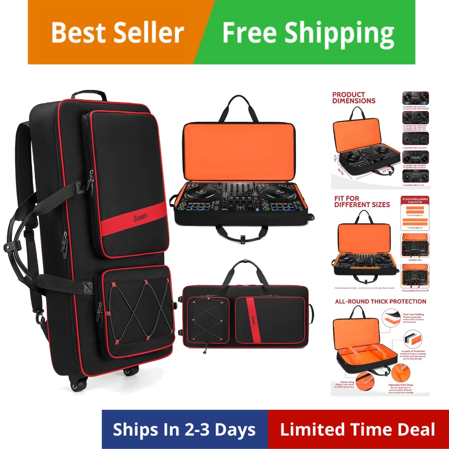 with Wheels Compatible with DDJ /1000 / / /, Rolling DJ Case for Equipment, P...