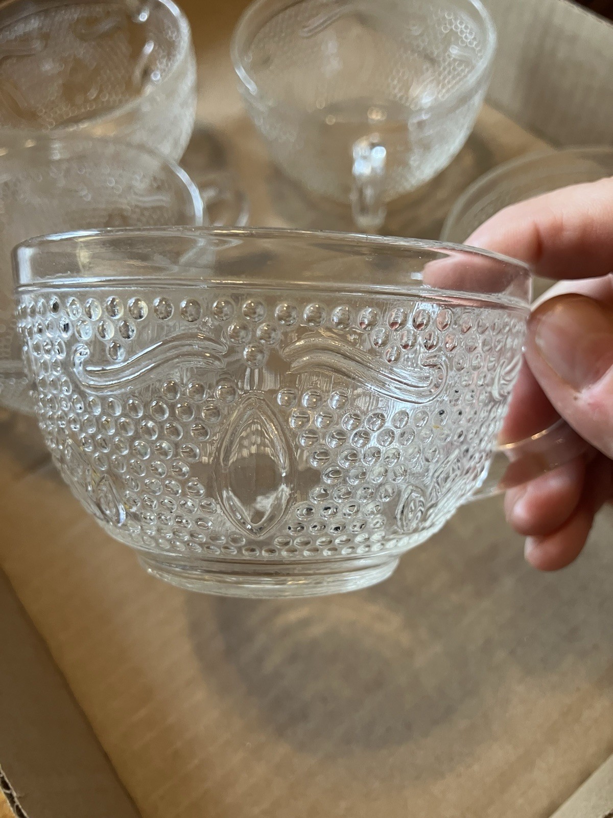 Qty 5 Vintage Federal Glass Heritage Pattern Cups Coffee Tea Punch