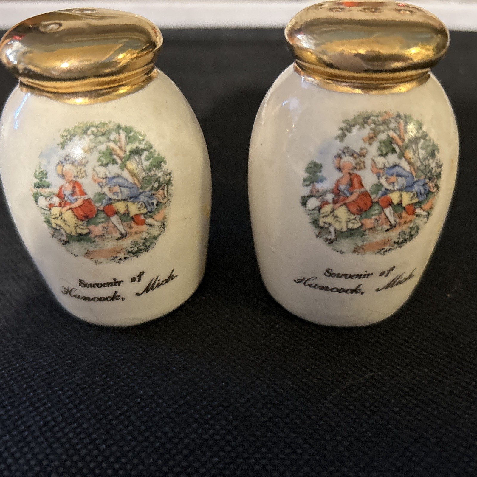 Vintage Victorian Salt & Pepper Shakers Ceramic Souvenir Of Hancock Michigan