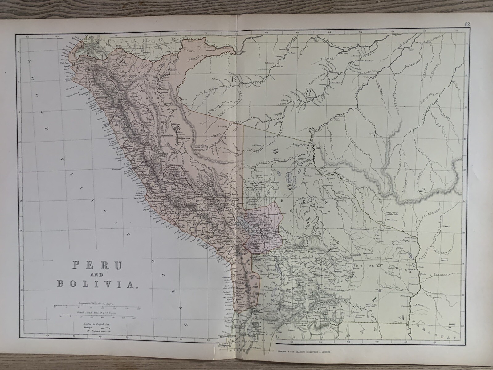 1884 Peru & Bolivia Original Antique Colour Map by Edward Weller