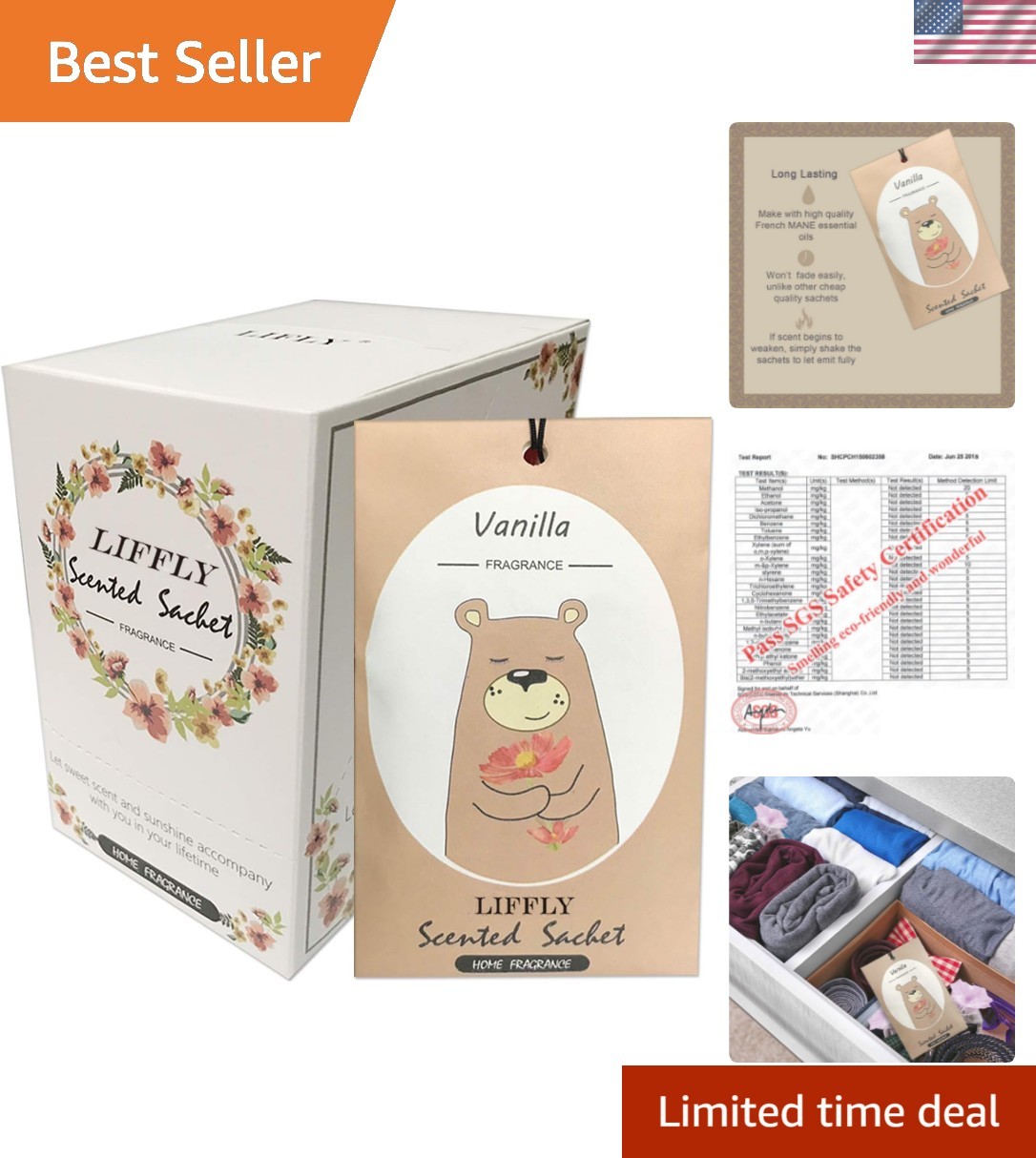 14 Packs Vanilla Scented Sachets for Drawers and Closets Gift Box