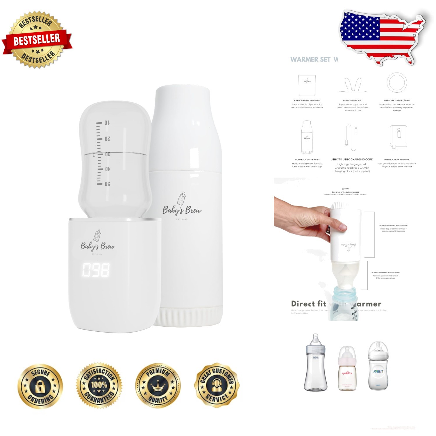 Baby Bottle Warmer Portable Dual Heat Leak-Proof Smart Sensor 4 Temp Settings