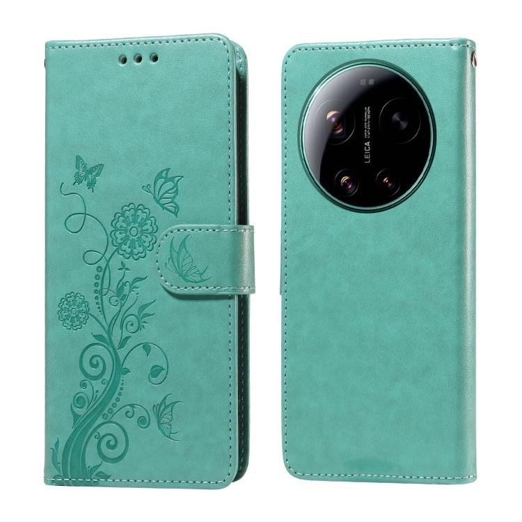 Leather case with embossed butterfly and flower pattern for Xiaomi 17 Ultra