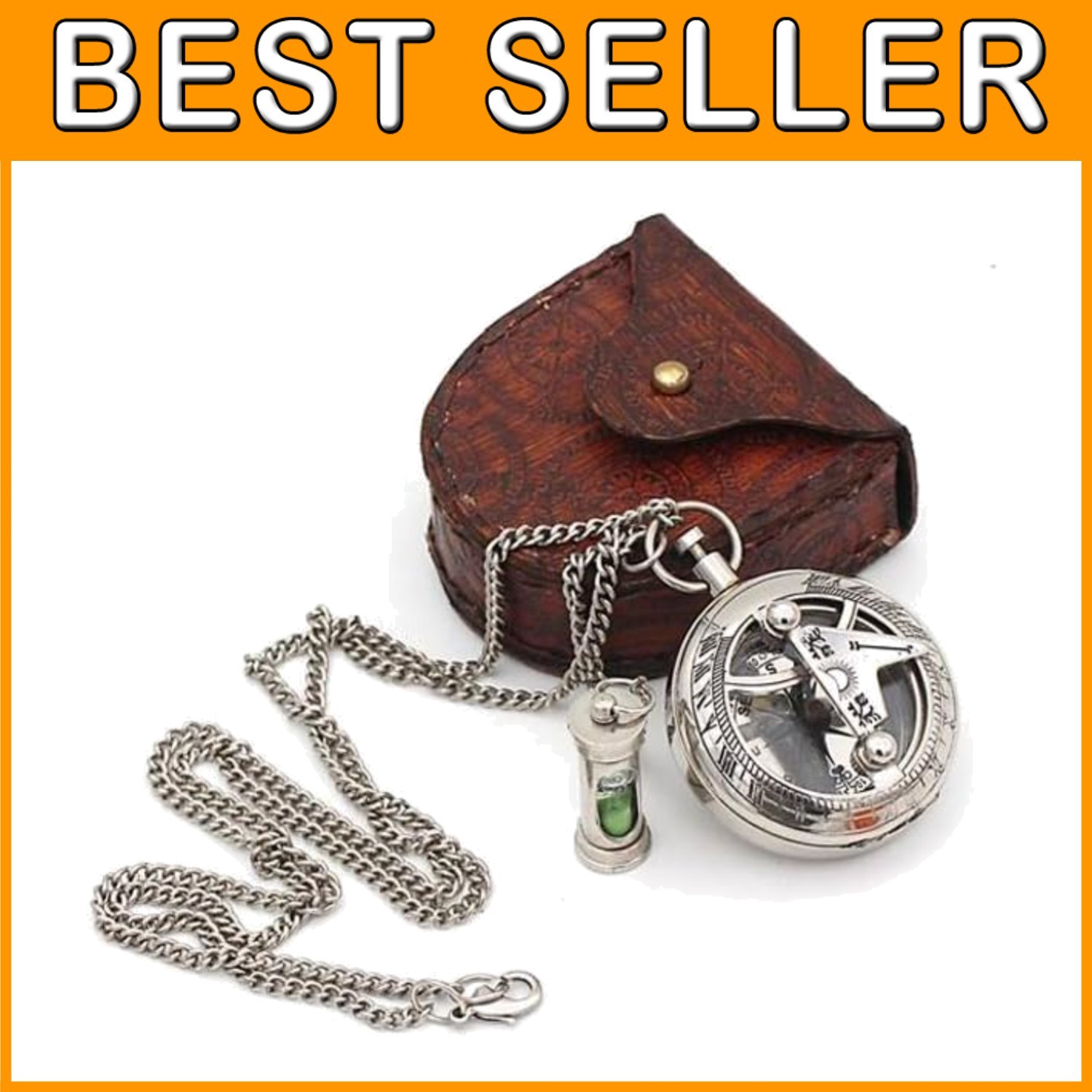 Antique Nautical Pocket Compass with Leather Case