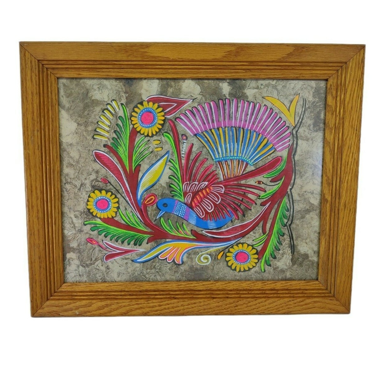 Vintage Mexican Folk Art Colorful Ornate Bird and Flowers