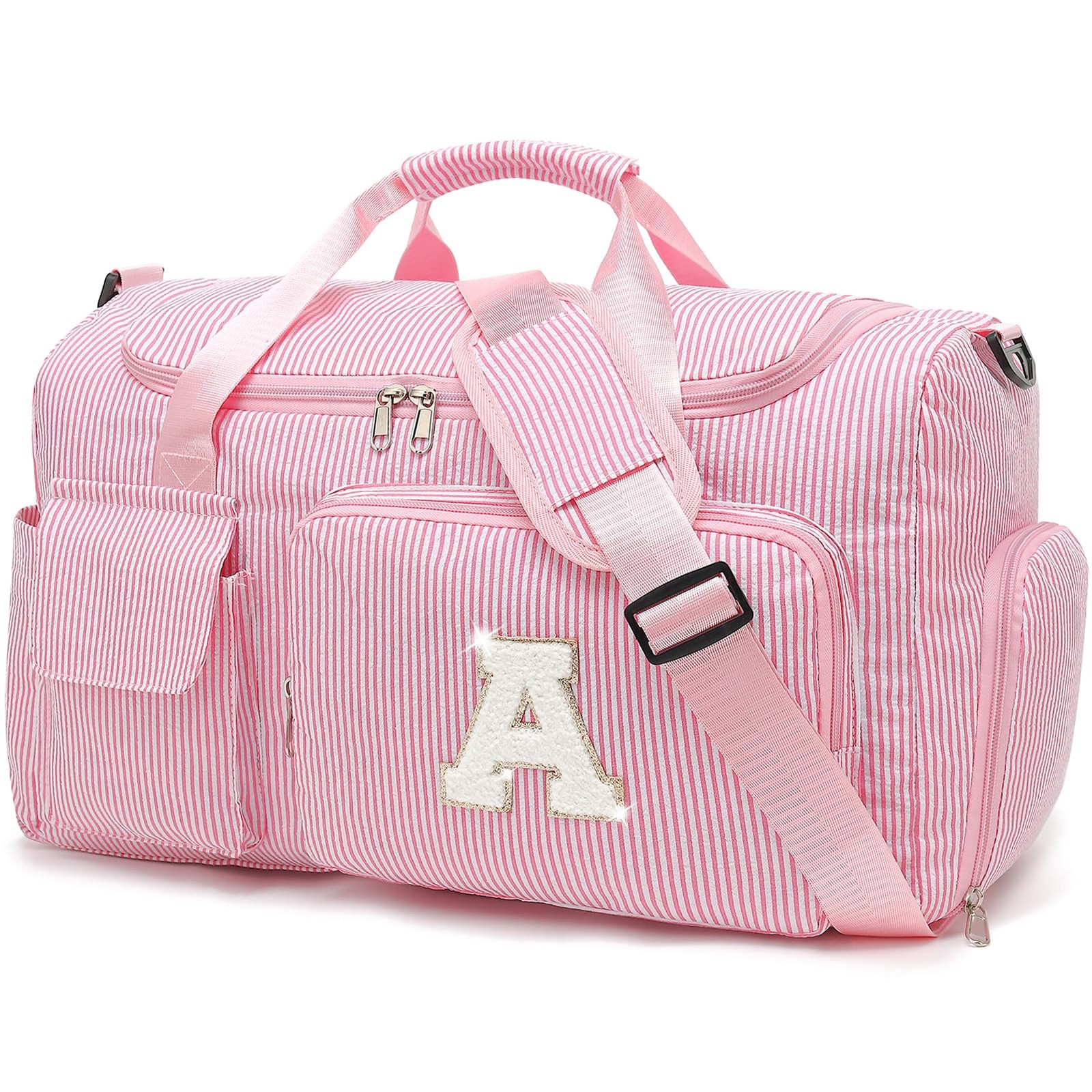 Pink Initial A Kids Travel Duffle Bag Womens Girls Dance Gym Shoe Compartment