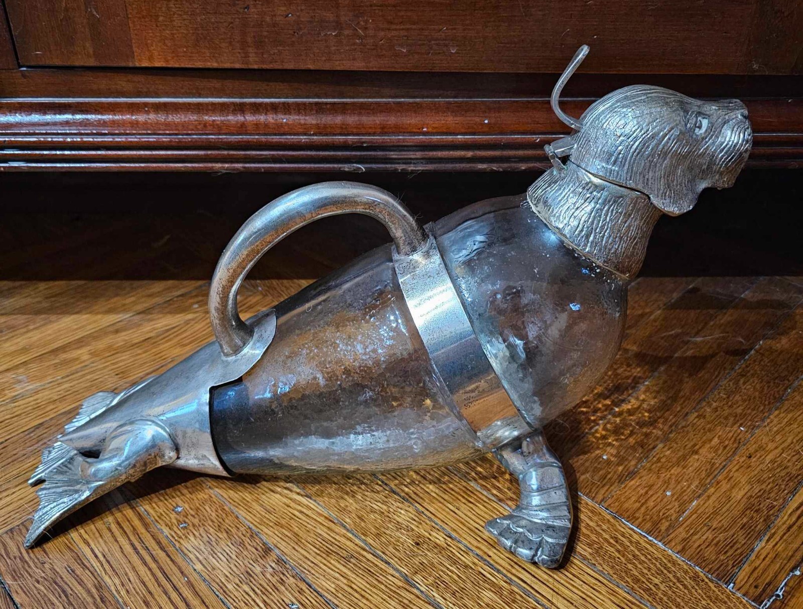 Antique Victorian Alexander Crichton? Glass Walrus/Sea Lion Wine Claret Decanter