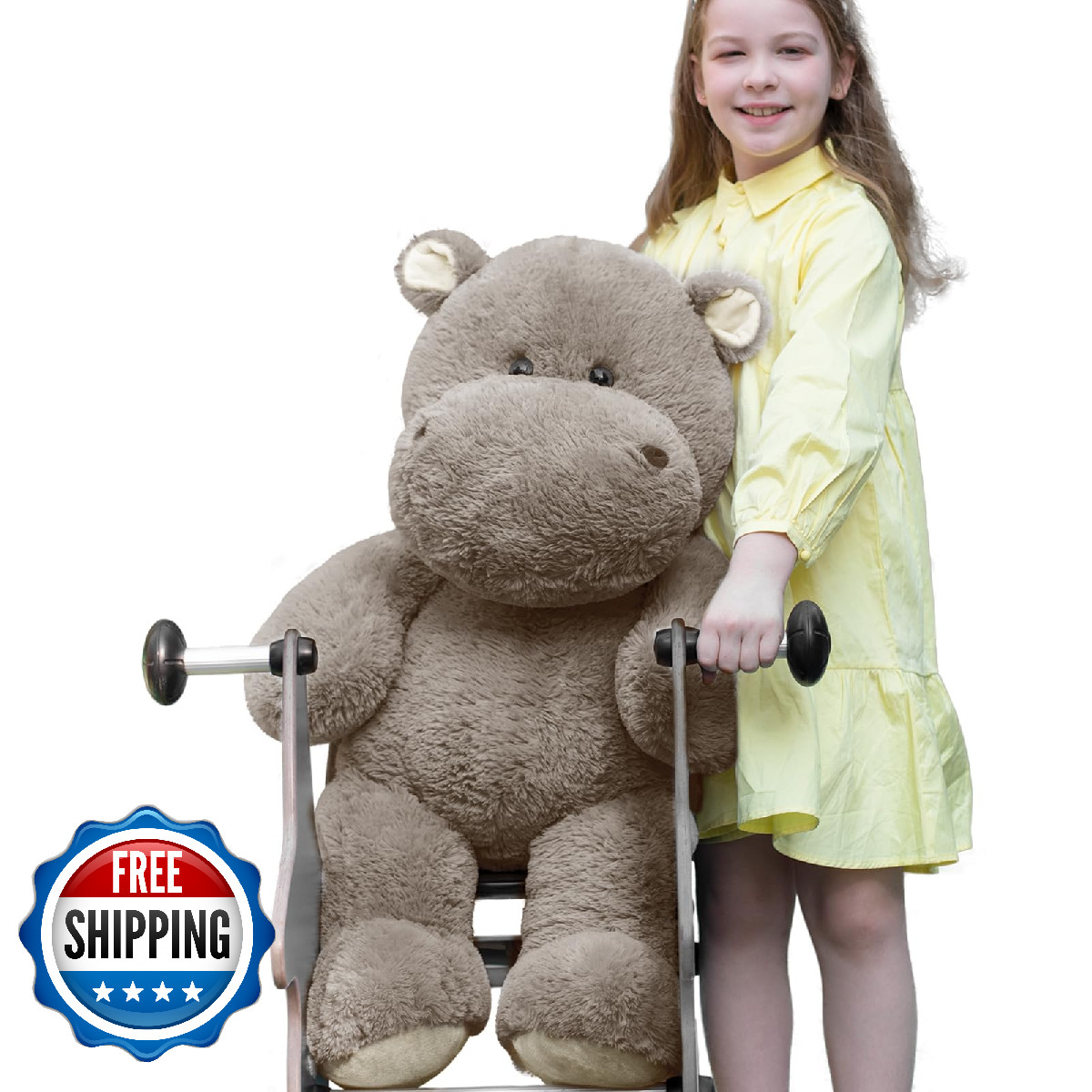 BENINY Giant Hippo Plush Stuffed Animal Toy 36" - Oversized, Soft, Purple Gift